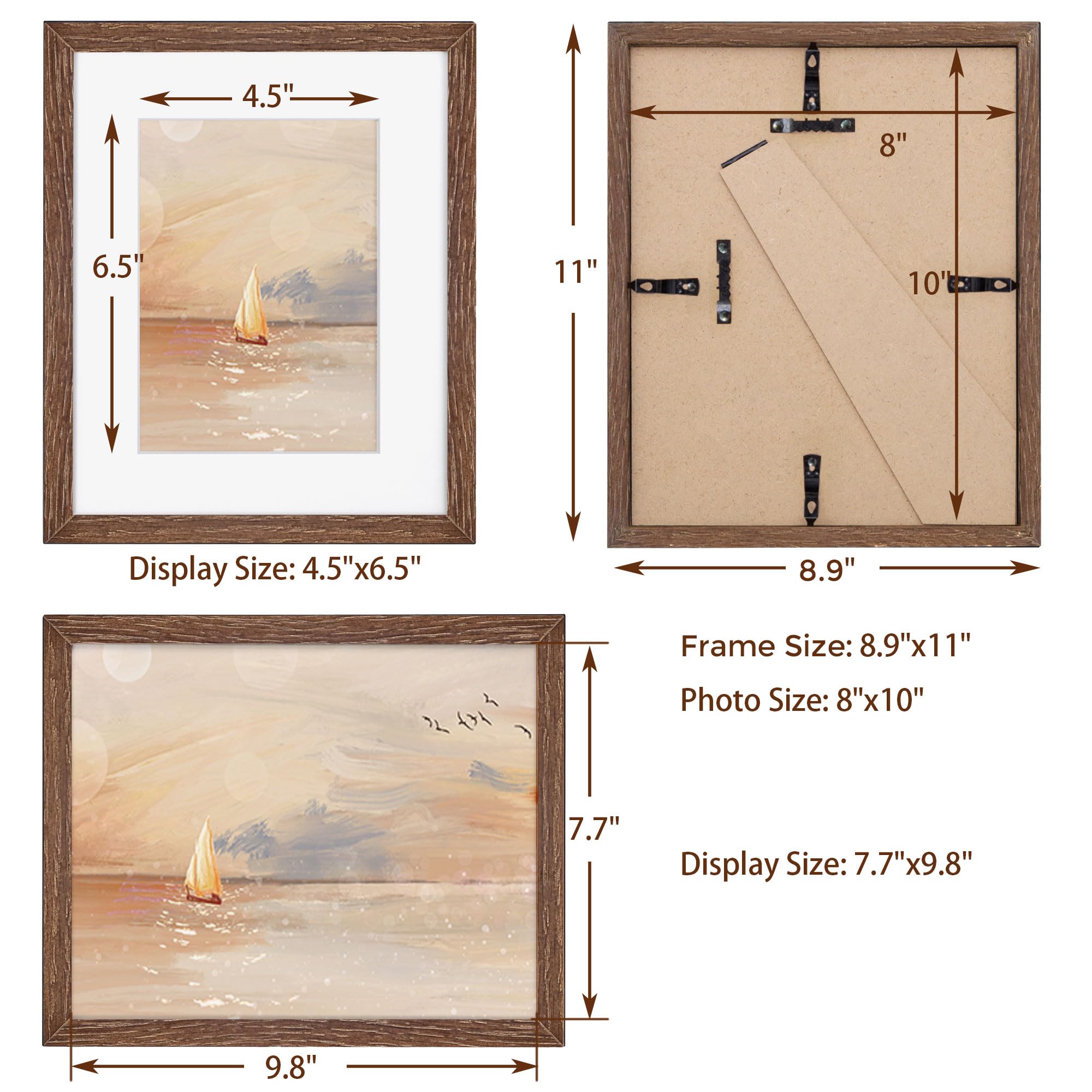 MekiInnovation 8x10 Picture Frame With Mat - Oak Wood, HD Tempered Glass, For Wall Or Tabletop, White