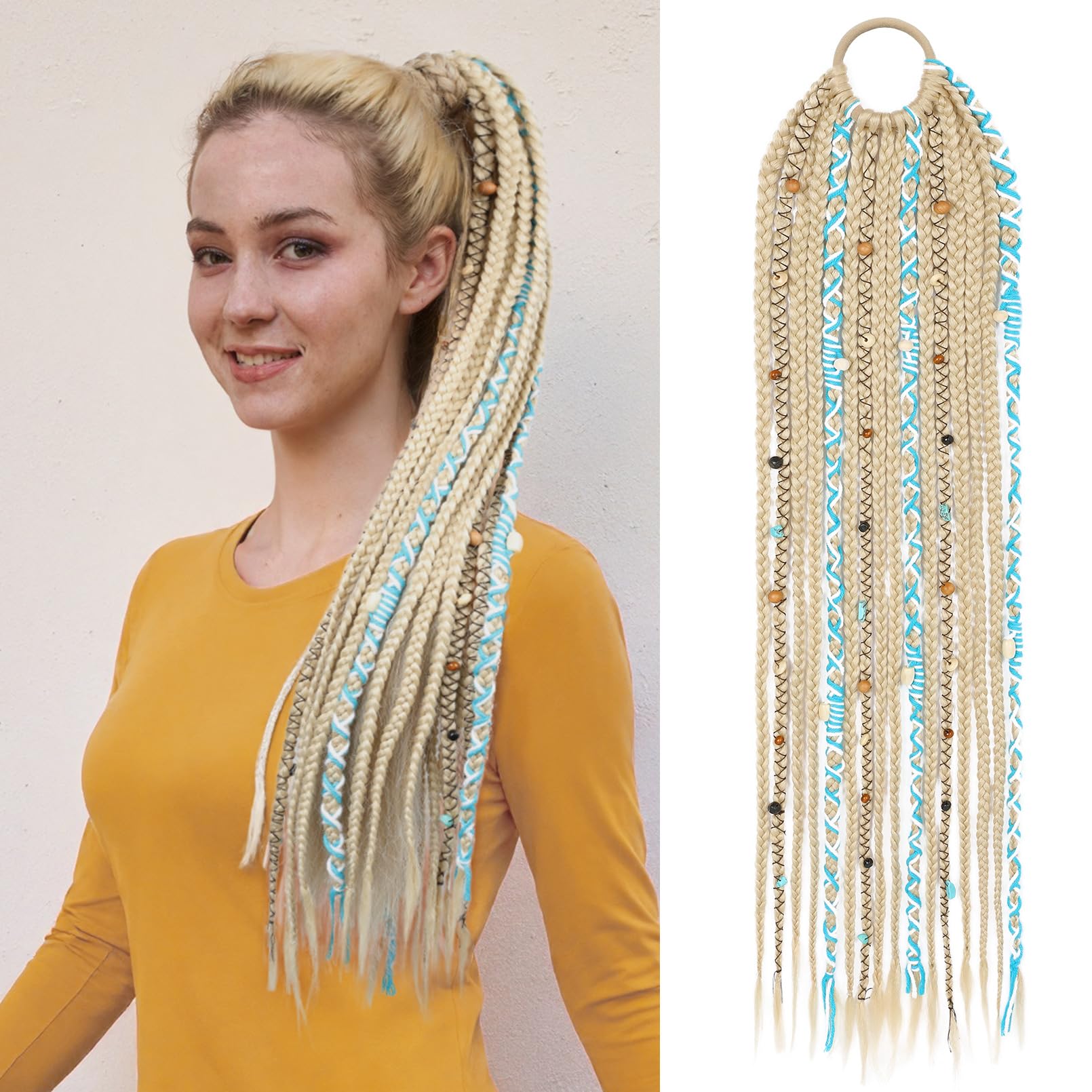 Pink & Blonde Dreadlock Boho Sunset Goddess Ponytail Extension Boho Goddess Highlights in Fun 14 main image 4