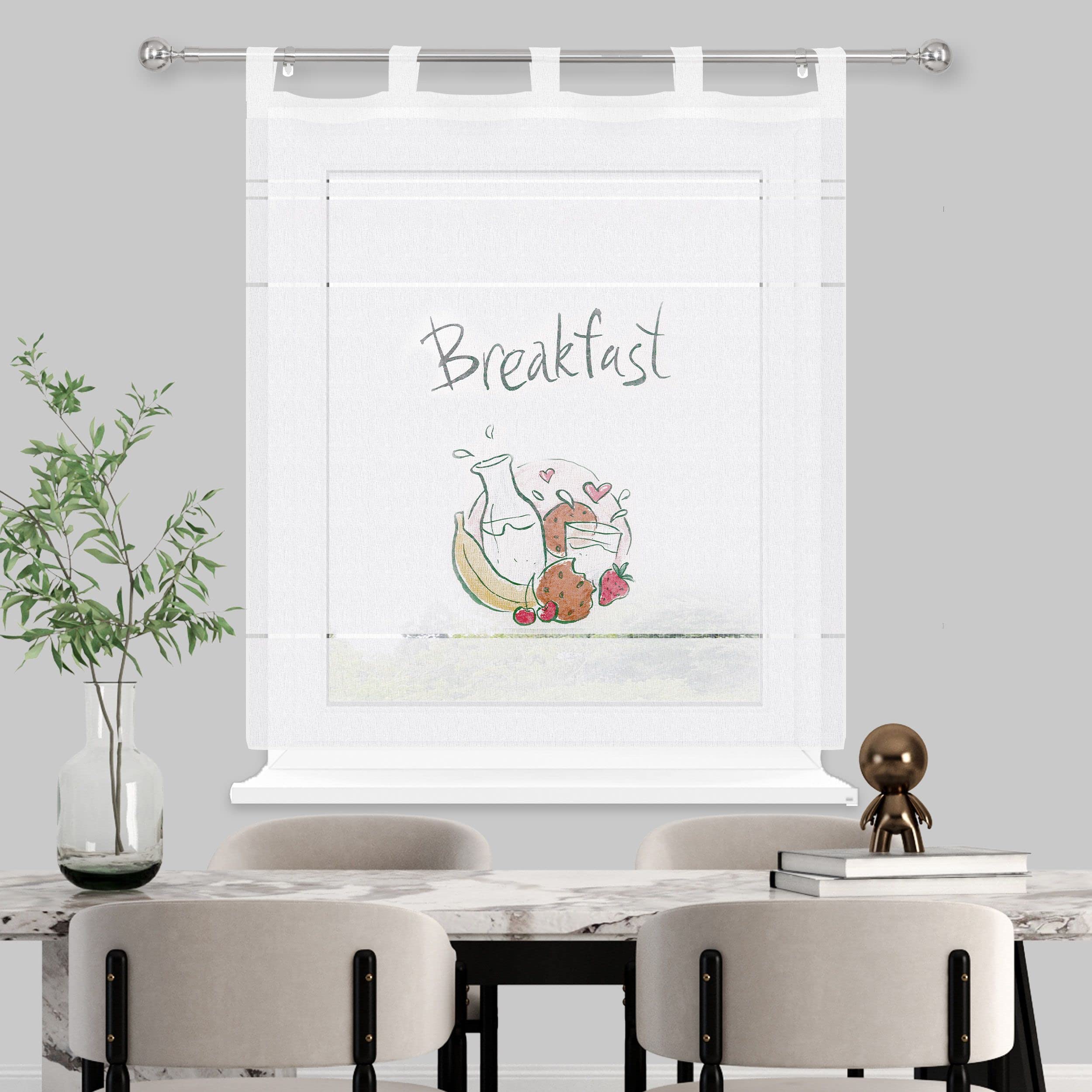 HOMEYA - Cortina Cocina Translúcida 100x140cm - Visillo Transparente Estampado para Ventana, Marco de Puerta - 1 Unidades