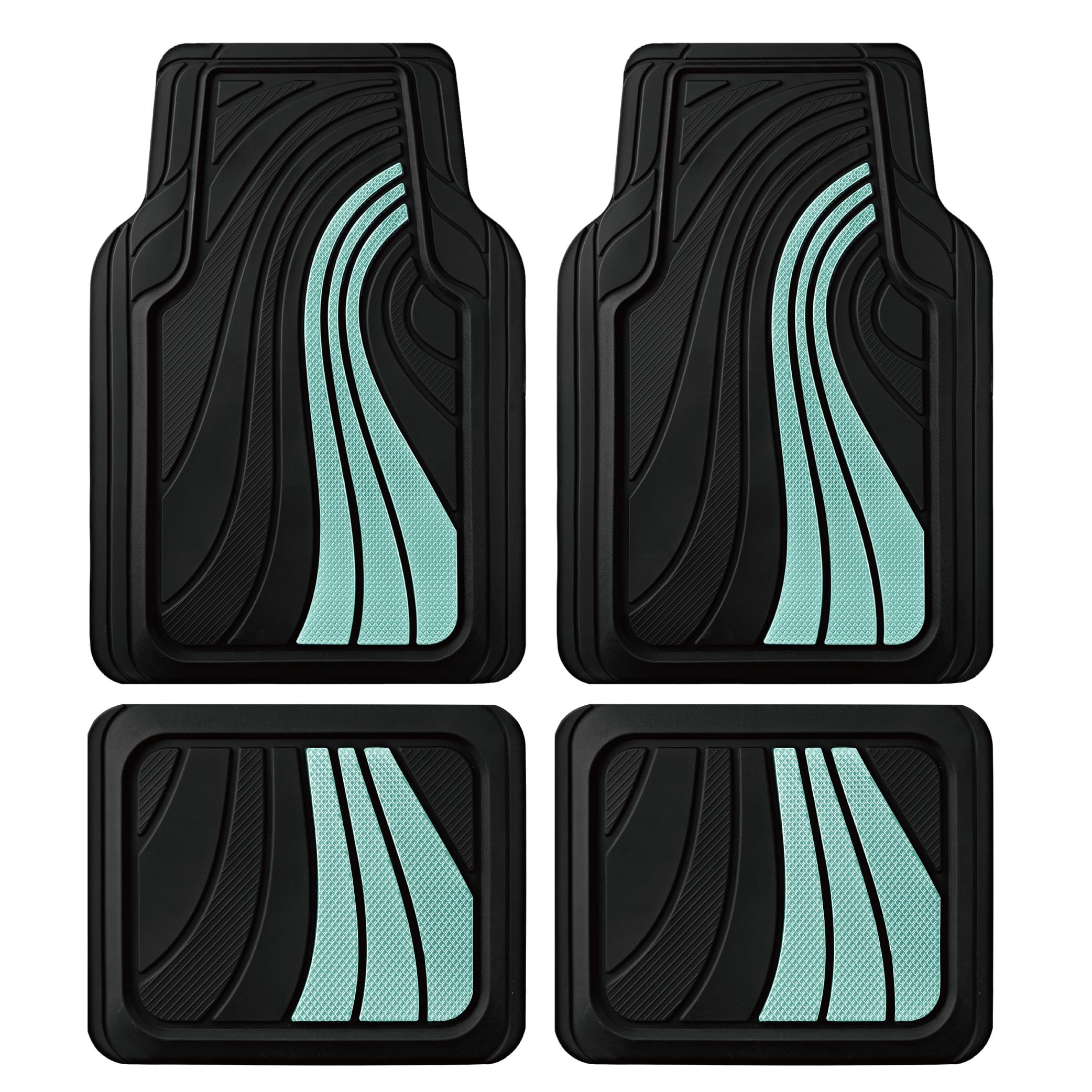 Road Comforts Car Floor Mats Full Set – Front & Rear Car Floor Mats with Aluminum Design, Anti-Slip Backing, All-Weather Protection, Trim-to-Fit Car