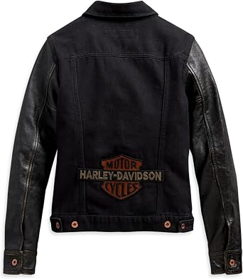 Harley-Davidson Women's Logo Leather Sleeve Denim Jacket - 98411-20VW