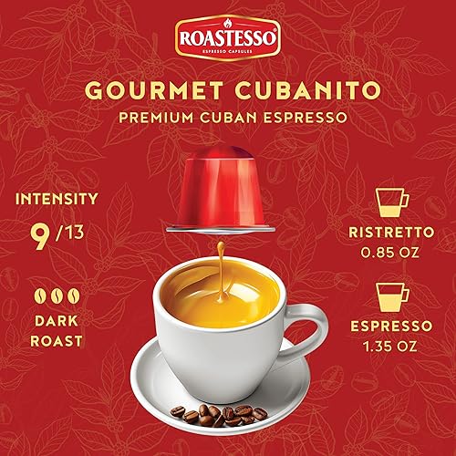 Miniatura 3 de Roastesso Café, Cubanito gourmet, cápsulas compatibles con Nespresso para máquinas OriginalLine, cápsulas Ristretto Espresso tostado oscuro,