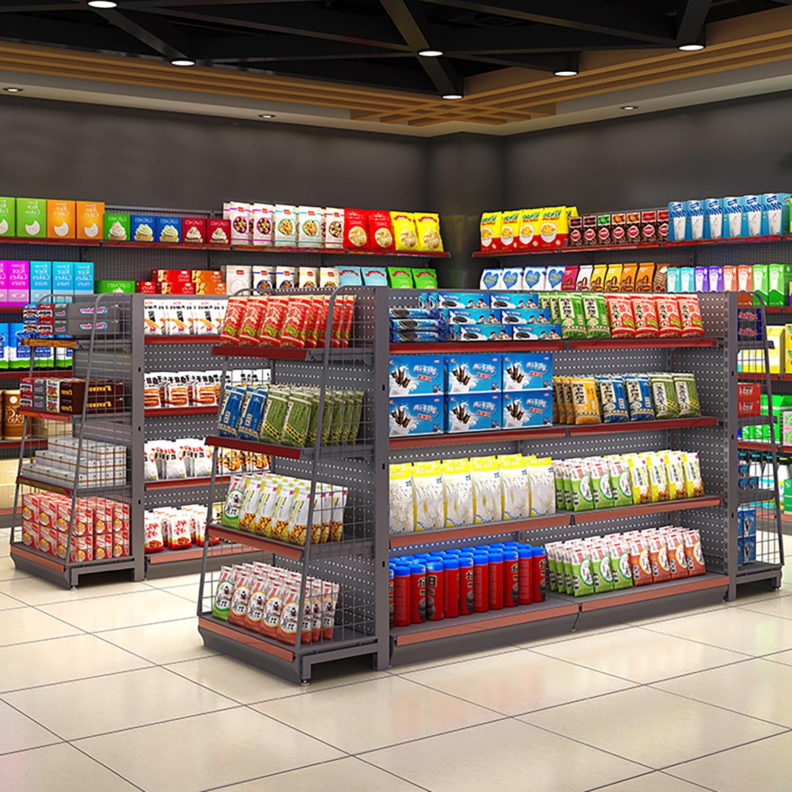Doppelseitiges Einzelhandelsregal, Wanddisplay, platzsparendes Gondelregal für Supermärkte und Convenience Stores