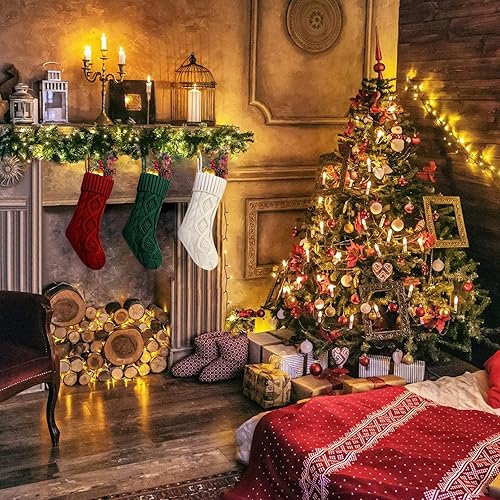 Vista 49 de Fesciory Paquete de 4 medias de Navidad de 18 pulgadas, tamaño grande, calcetines de punto trenzado, regalos y decoraciones para vacaciones Blanco