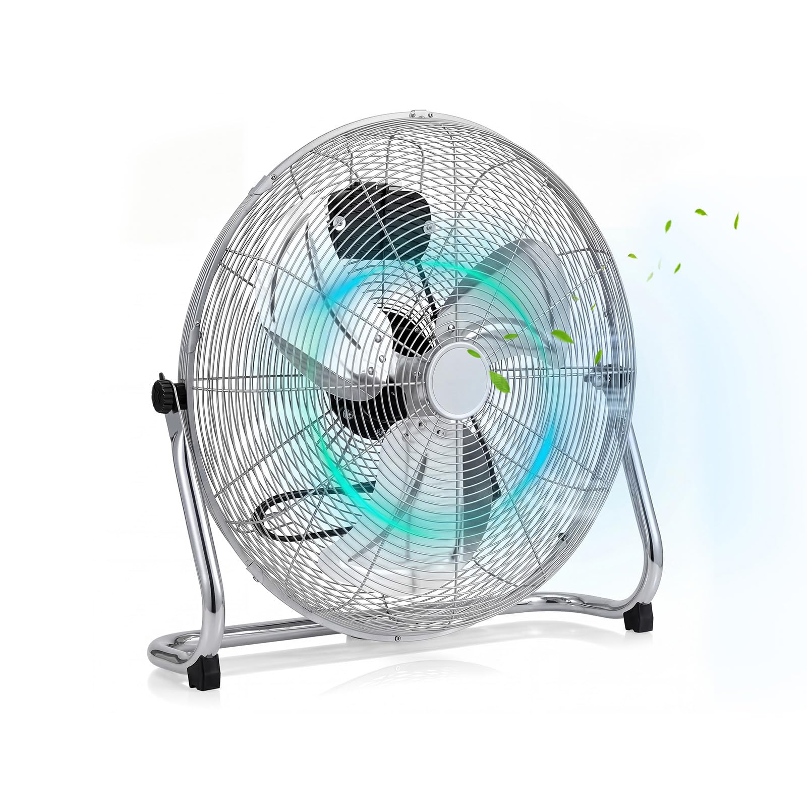 GYMAX Ventilador de Suelo, 160W φ57 cm Ventilador Industrial con 3 Velocidades, Inclinación Ajustable de 145°, Motor Potente, Aspas Metálicas, Alcance 6,5 m, Fan Silencioso de Metal para Garaje Taller