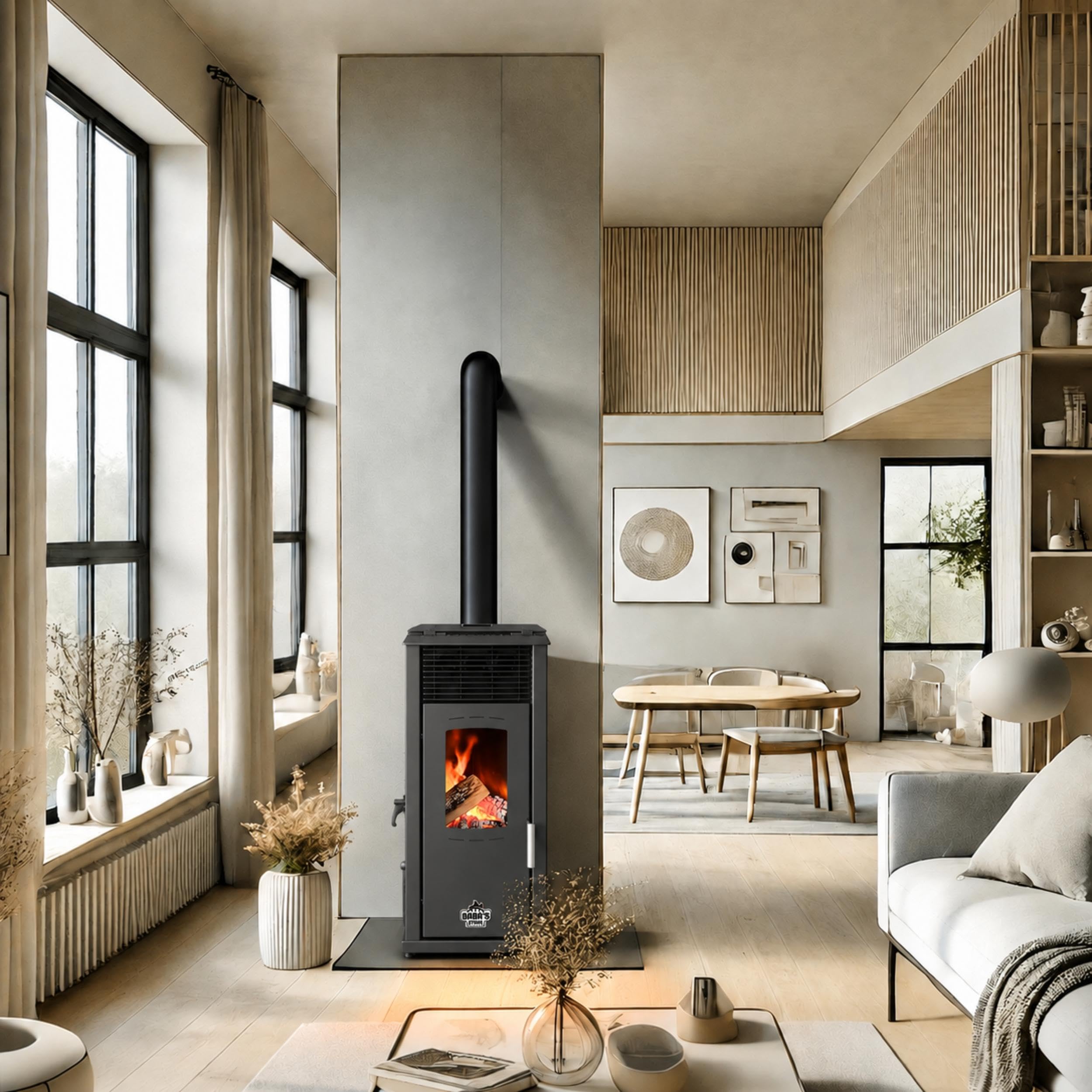 Babas Eco Hybridofen Pellets und Holz Kombiofen Kaminofen 8 kW Pelletofen ohne Strom Schwarz Holzofen Holz Ofen Kamin