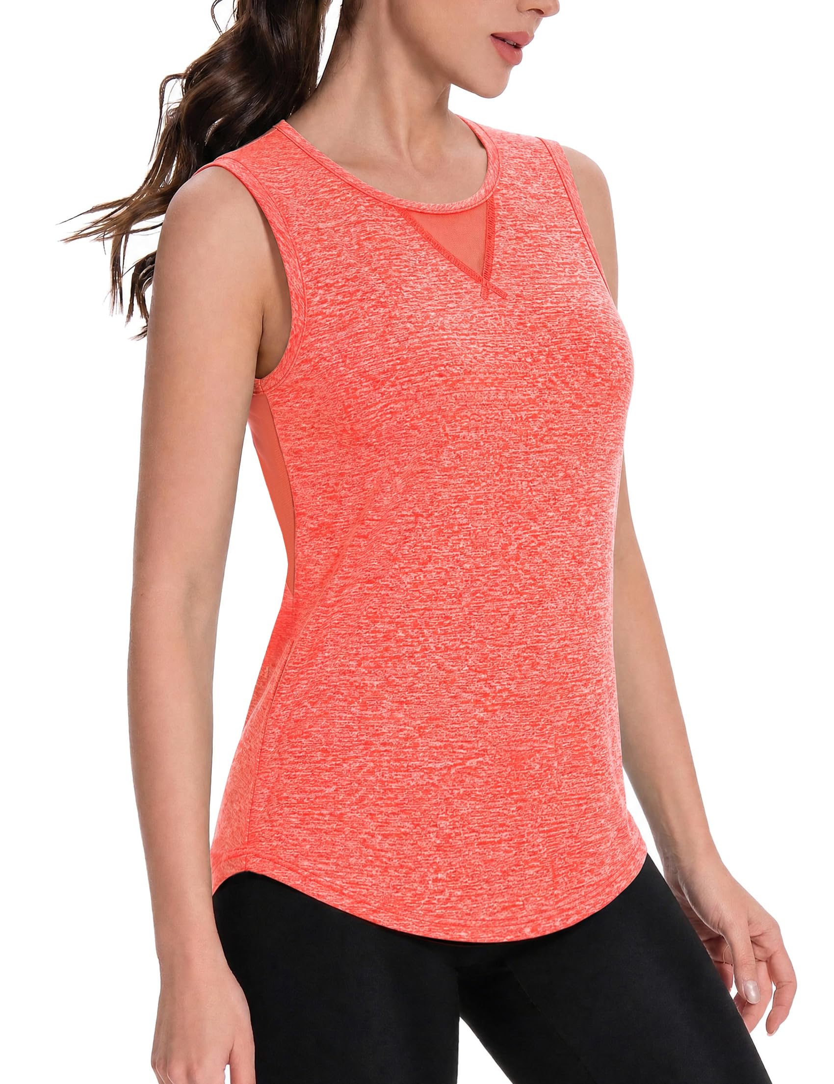 Crewhpo Sport Top Damen Tank Top Sommer Ärmelloses Sportshirt Fitness Oberteil Laufshirt Wandershirt Atmungsaktiv Yoga Shirt mit Netzeinsatz Schnelltrocknend S-XXL