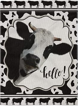 pingpi Decorative Outdoor Double Sided Cow Garden Flag Hello Quote, House Yard Flag, Garden Yard Decorations, Seasonal Outdoor Flag 12.5"x18"