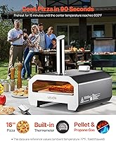 Vista 2 de VEVOR Horno de Pizza de Doble Combustible al Aire Libre, Horno de Pizza de 16 Pulgadas de Leña y Propano, Horno de Pizza Portátil de Pellets