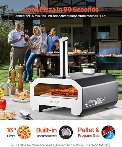Miniatura 2 de VEVOR Horno de pizza de combustible dual para exteriores, horno de pizza de gas propano y fuego de leña de 16 pulgadas, portátil de pellets y