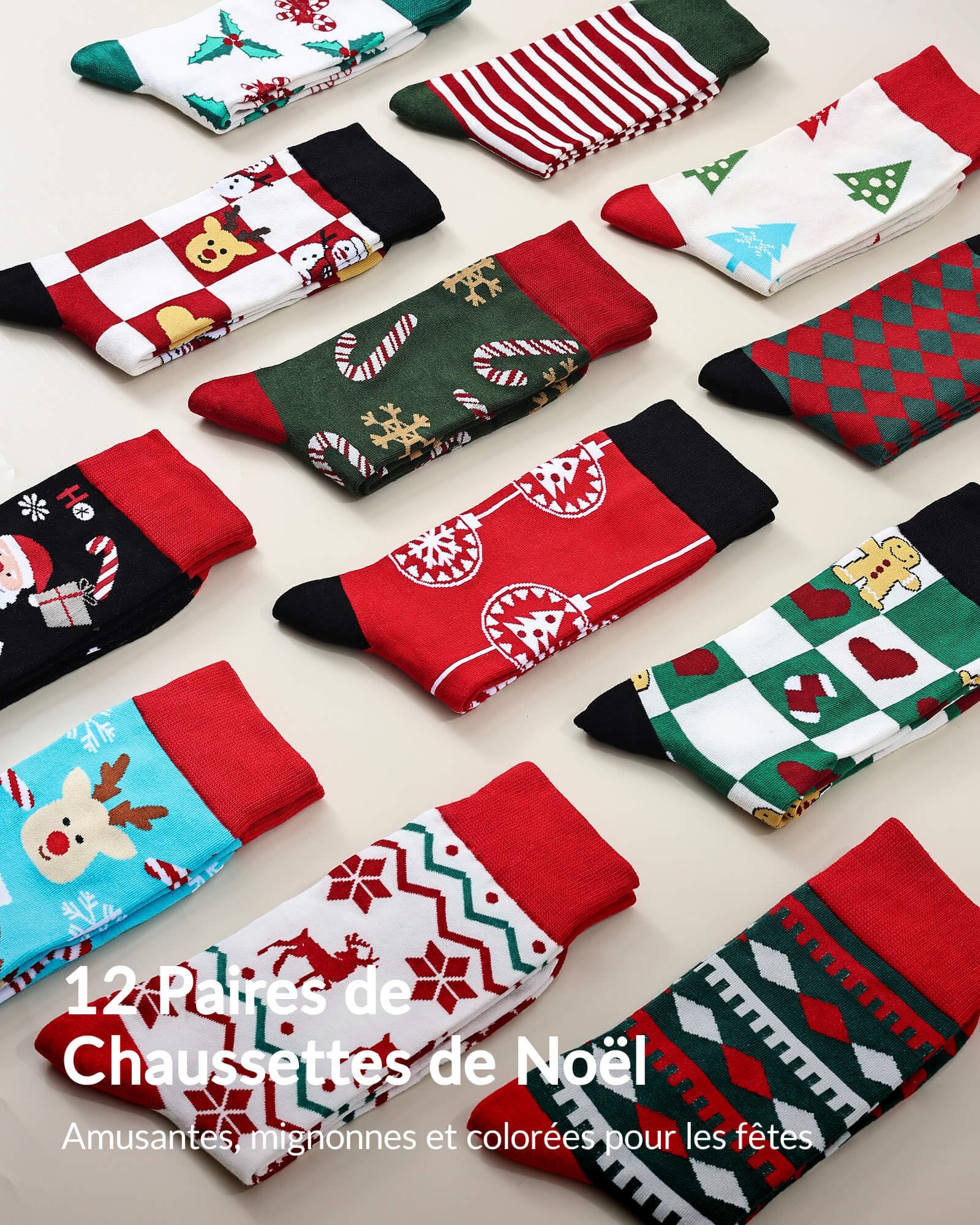 Moyel 12 Paires Calendrier de l Avent Chaussettes 43-46 Calendrier de l'avent 2025 Homme Original Calendrier Avent Creatif Adulte Idee Cadeau Noel pour Mari Père Frère