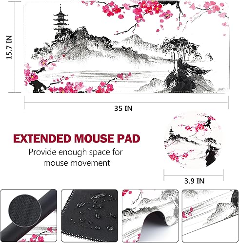 Miniatura 7 de AIMSA Alfombrilla de mouse extendida para juegos, alfombrilla de mouse grande XL con bordes cosidos, base antideslizante duradera para oficina en