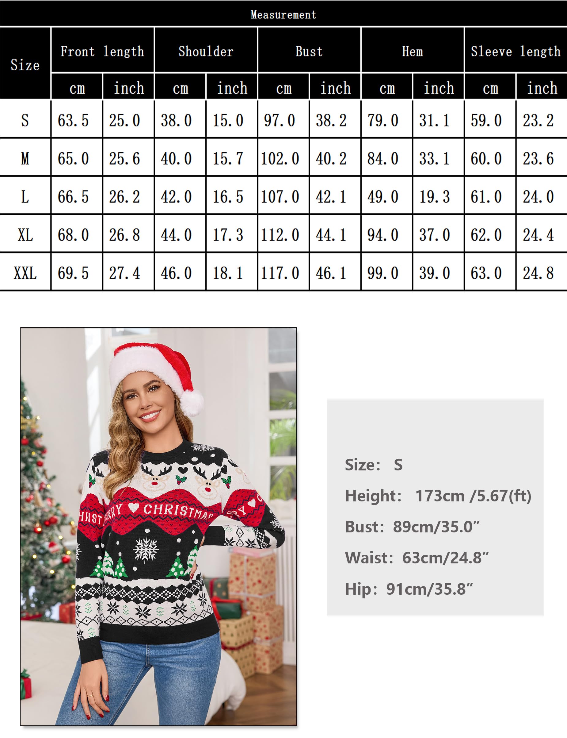 Bresdk Maglione Natalizio Donna Invernale Maglia Natale con Renna Neve Albero Pullover Girocollo Caldo per Madre, Moglie, Amici, Coppie, Festa Famiglia S-XXL