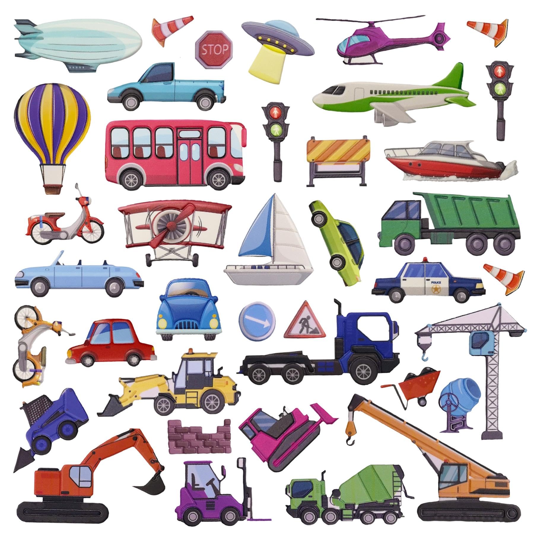 WALPLUS Puffy Stickers for Children City Transport Stickers for Kids Reusable Puffy Stickers for Toddlers Heavy Construction Vehicles Stickers for Party Bags 69 PCS - Image 2