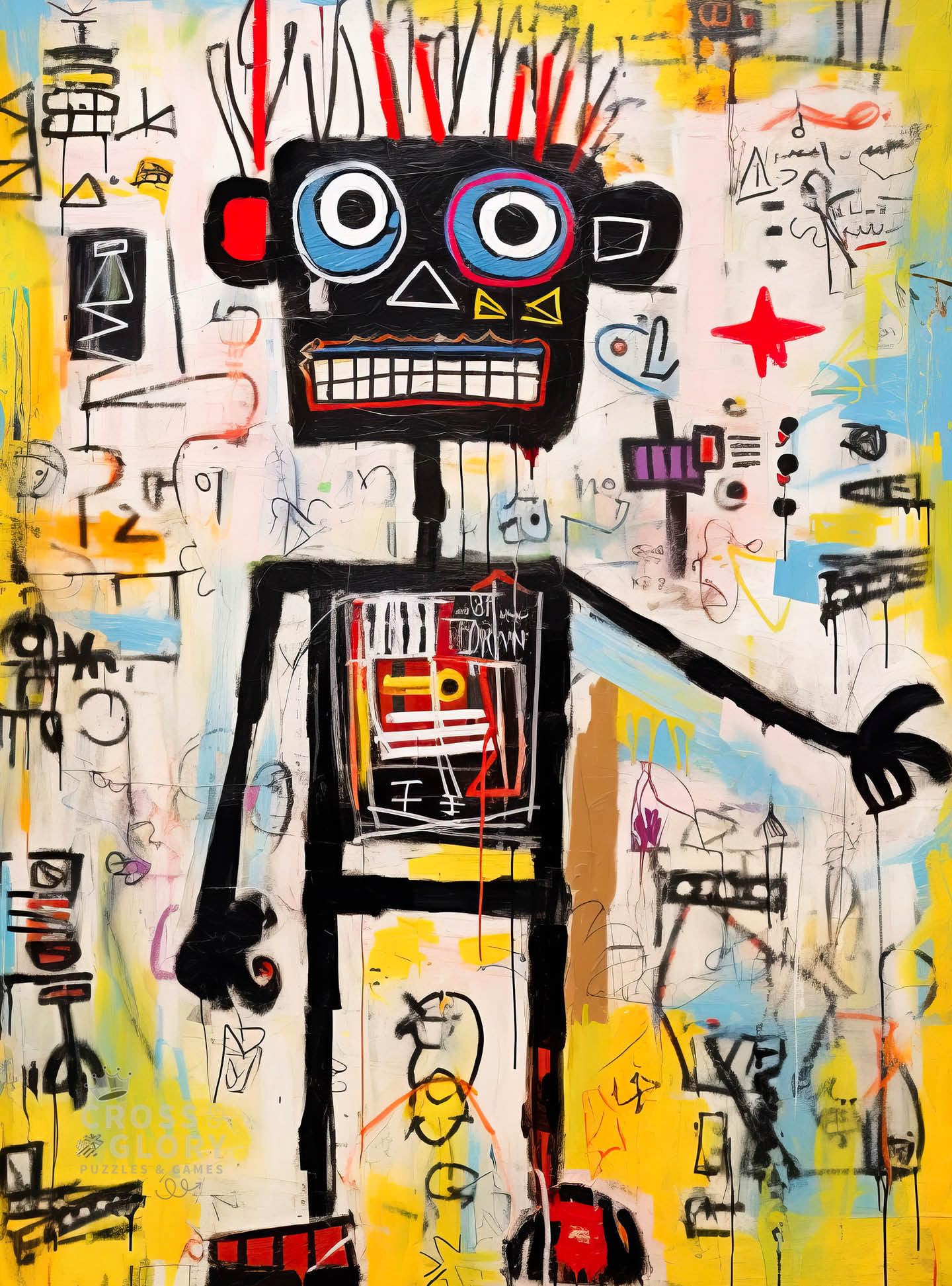 - Neon Robot Rhapsody - 1000 Piece Jigsaw Puzzle for Adults | Abstract Neo-Expressionism Art | Luminous Yellow Highlights | Premium Quality | Vibrant Colors