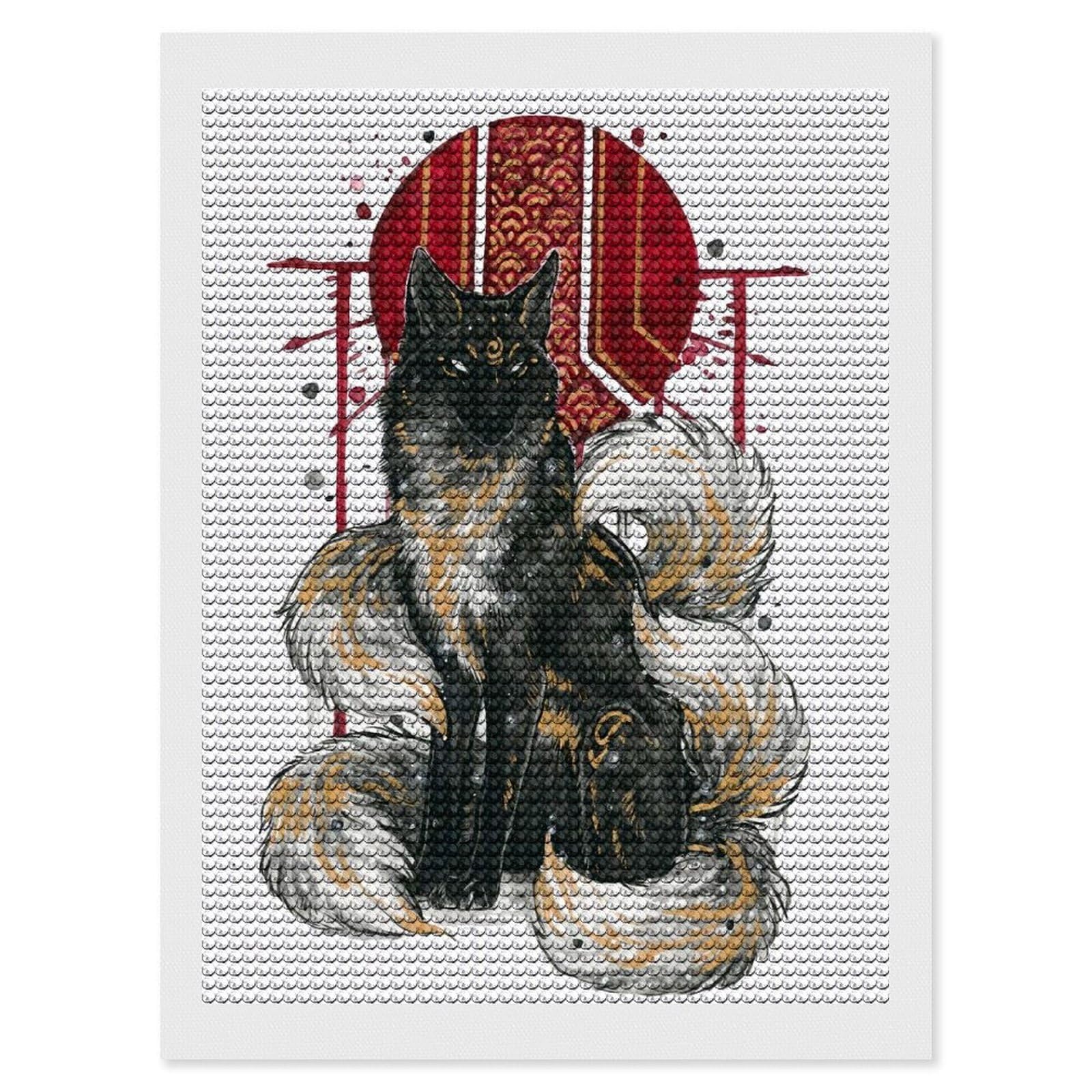 Junmoney Kitsune DIY Diamond Art Canvas Kit 12"x16", Winter Craft, Mindful Craft Project, Aesthetic Room Decor, Decor Project