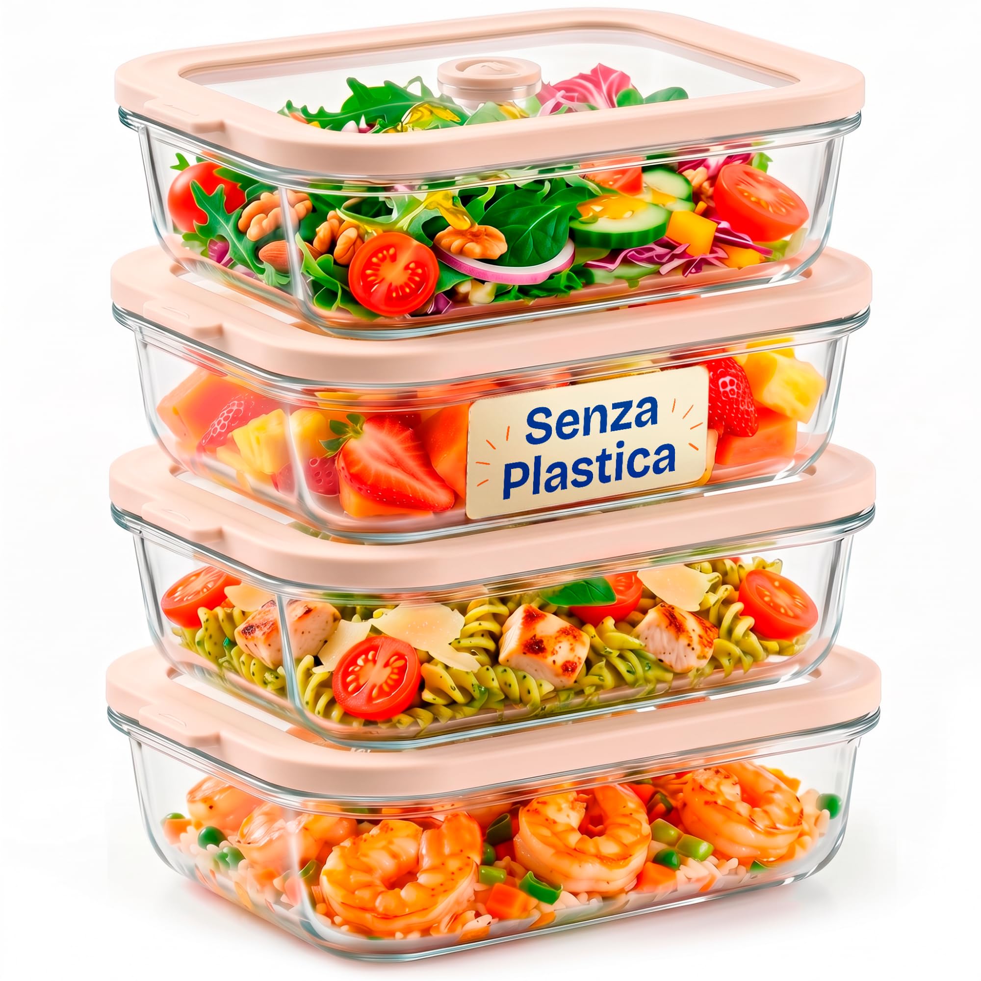 Ziruma Non Tossico Contenitori Vetro Coperchio, Set da 4, 1L, Senza BPA