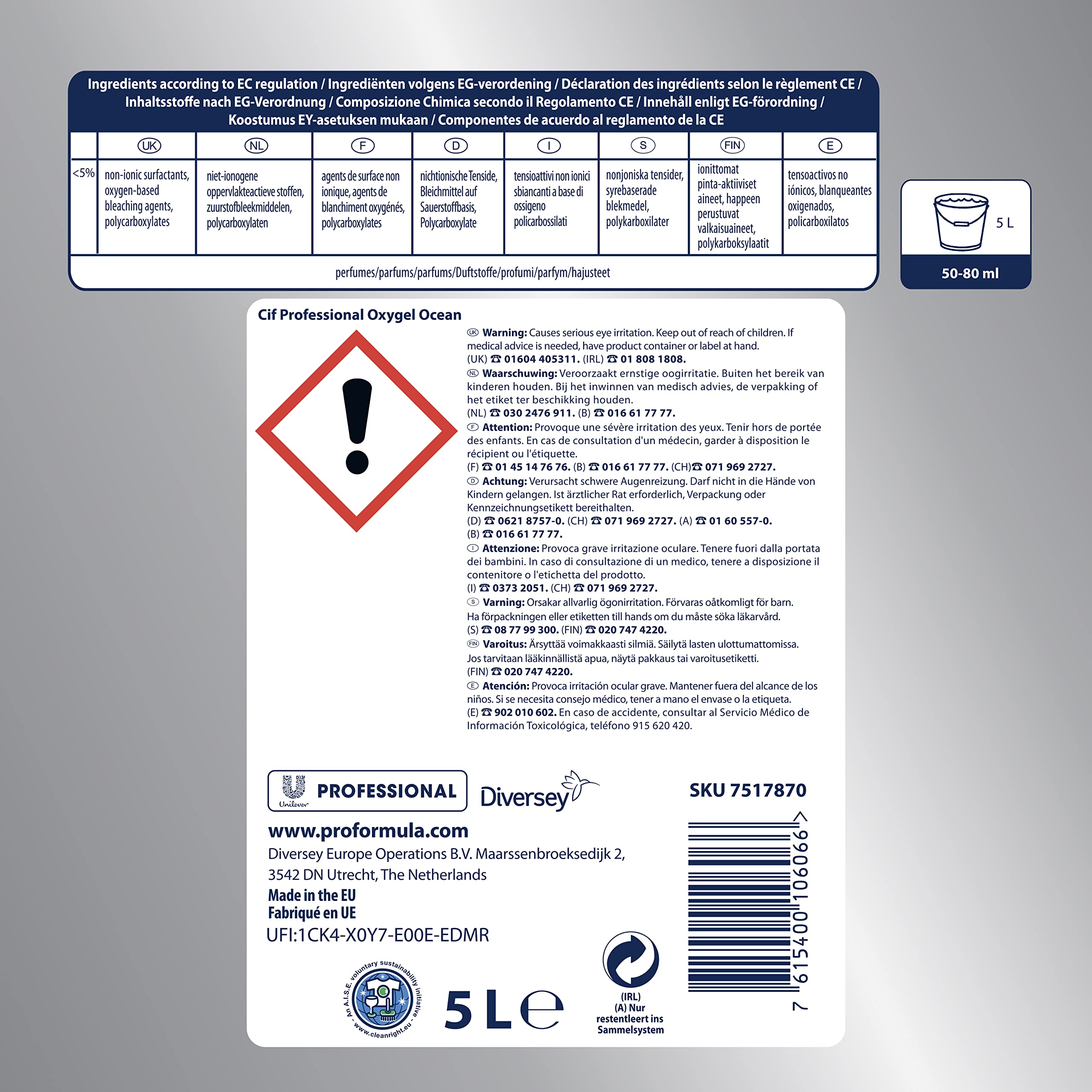 Cif Profesional 7517870, Fórmula Oxygen Ocean, 5L (Pack de 2)