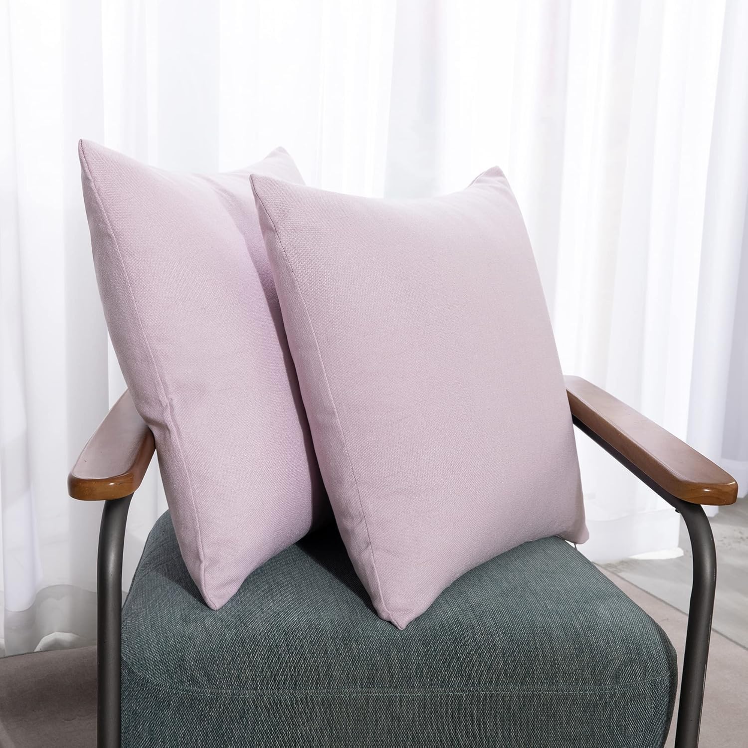 Deconovo Rectangular Cushion Covers, Faux Linen Throw Pillow Cases for Livingroom Sofa with Invisible Zipper, 12x20 Inch, Set of 2, Baby Pink