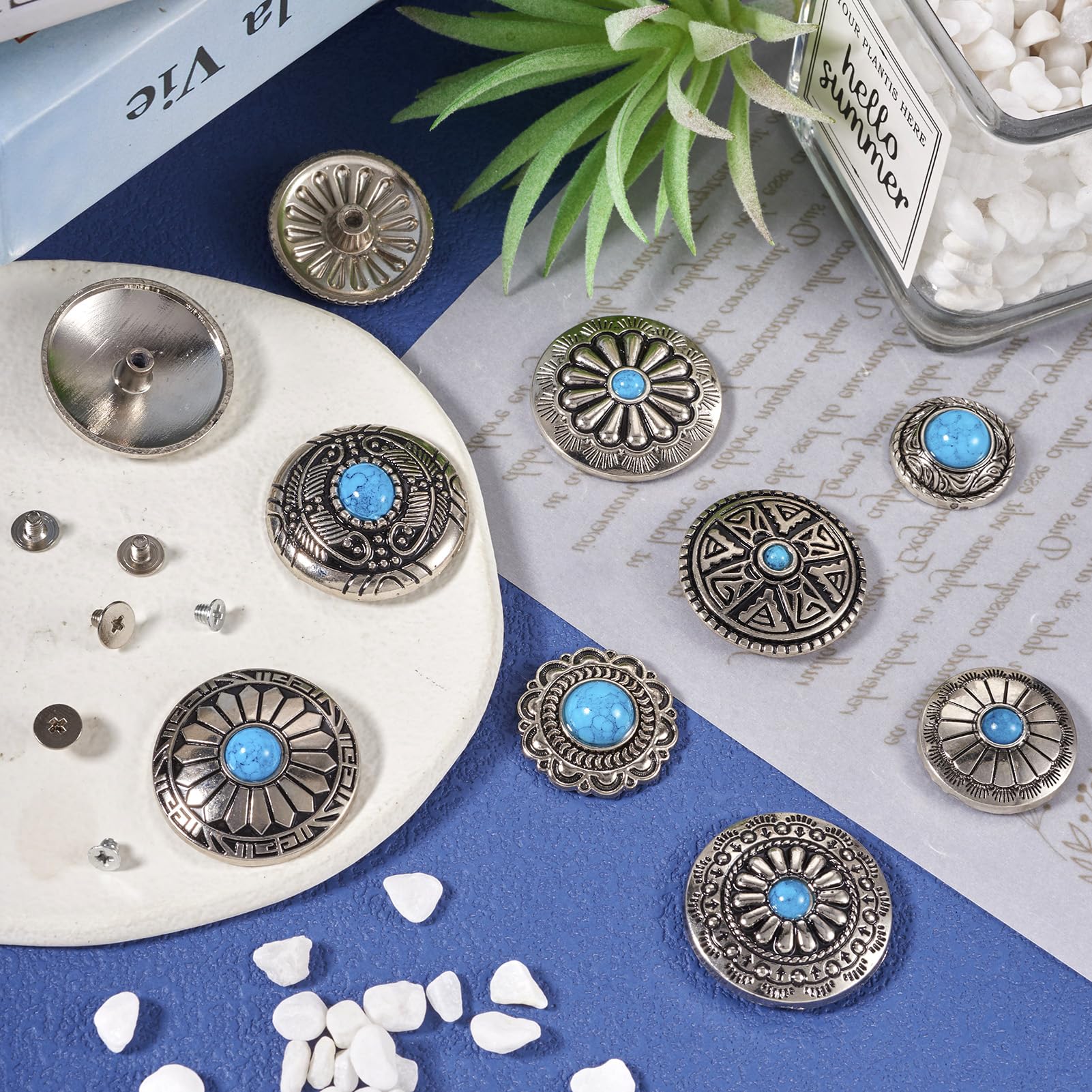 Beadthoven Blue Turquoise Screwback Buttons Vintage Tibetan Style