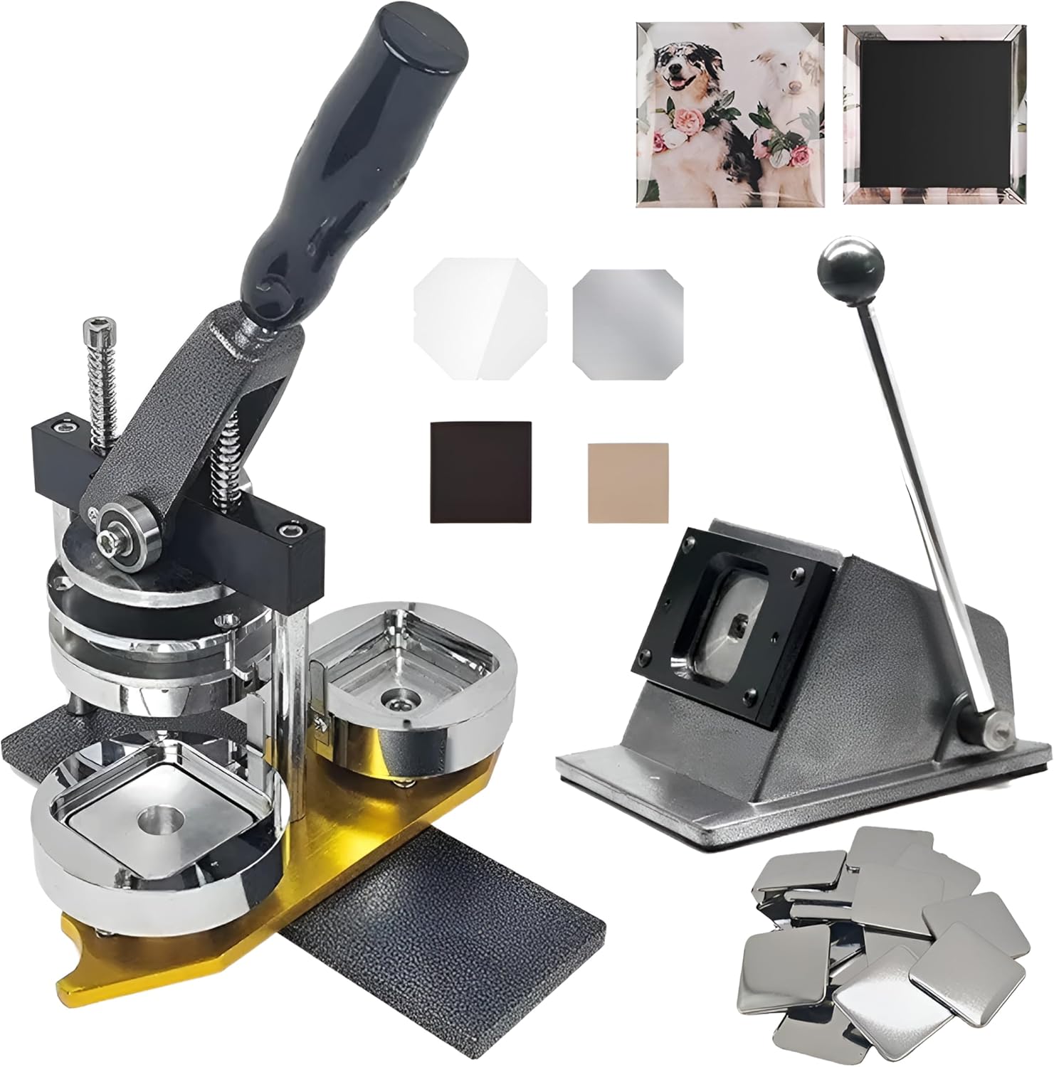 Fridge Magnet Machine Badge Maker Machine Creative Fridge Magnet Button Badge Making, 50 * 50mm Square Photo Magnet Machine with Punch Die Cutter + 100pcs Component, Fridge Photo
