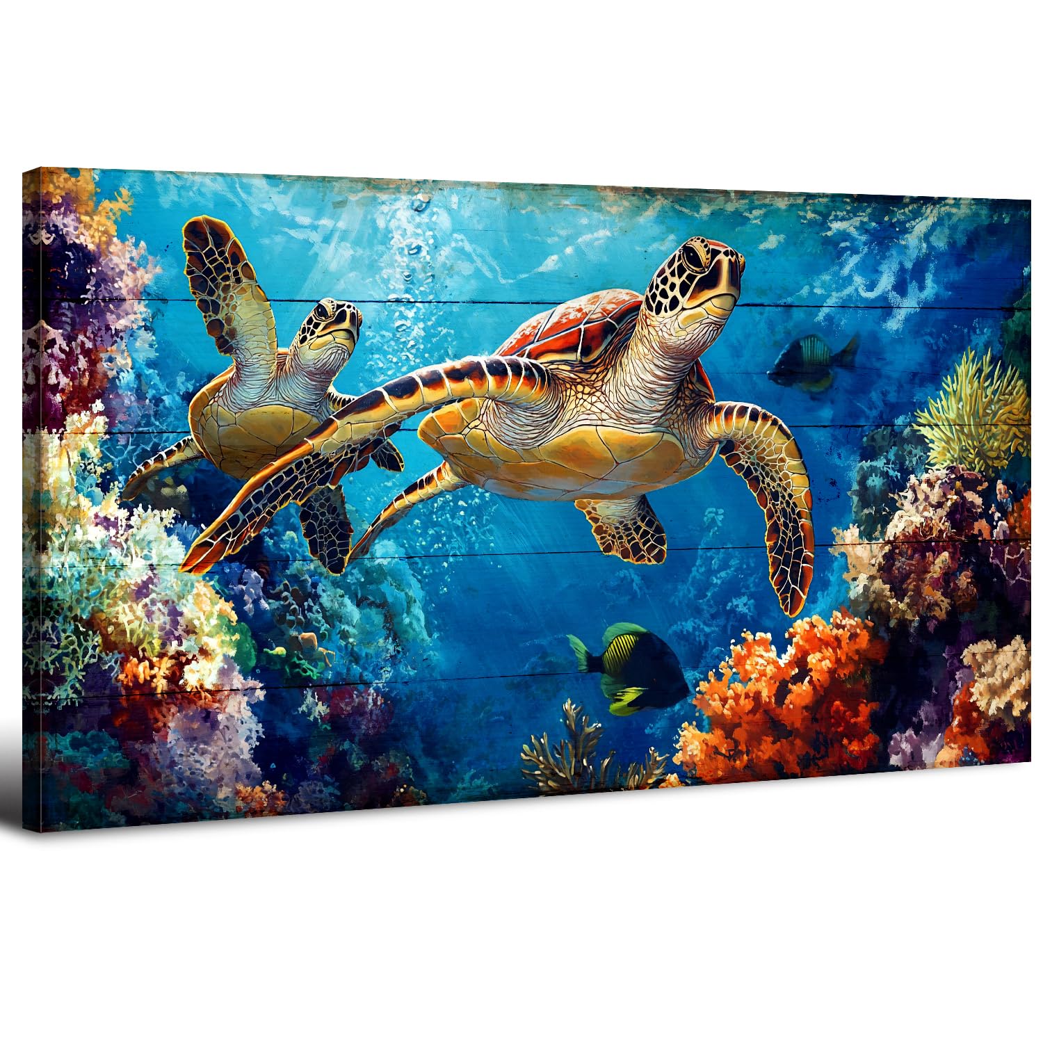 Sea Turtle Wall Art Bathroom Decor Colorful Ocean Fish Coral Landscape Canvas Prints for Living Room Underwater Marine Life Animals Paintings Beach Coastal Room Decor Bedroom Home Decorations 20x40" — image 1