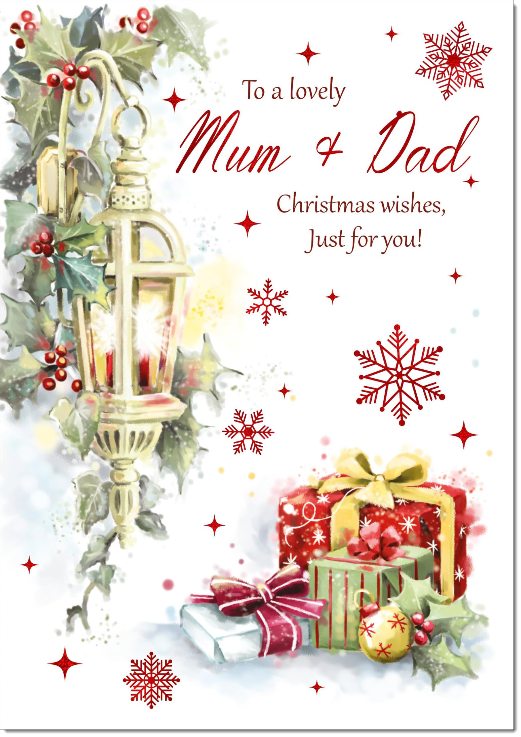 doodlecards Mum and Dad Christmas Card Lamp and Parcels Large A4 Size Christmas Card for Mum & Dad with Plain Envelope — image 1