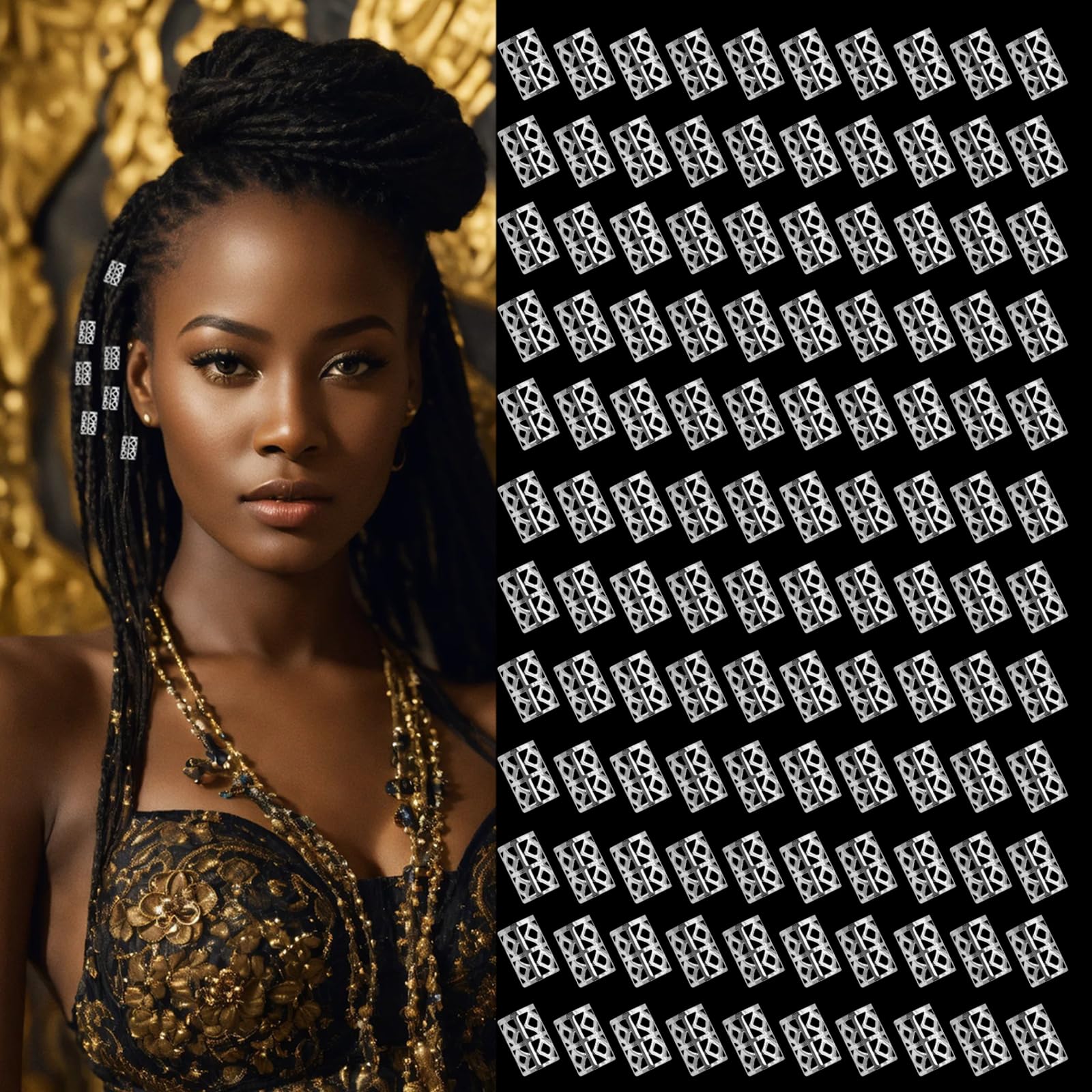 Flosius 120PCS Silver Hair Jewelry for Braids Accessories, Hair Cuffs & Rings, Loc Jewelry for Black Women, Metal Silver Hair Accessories, Braid
