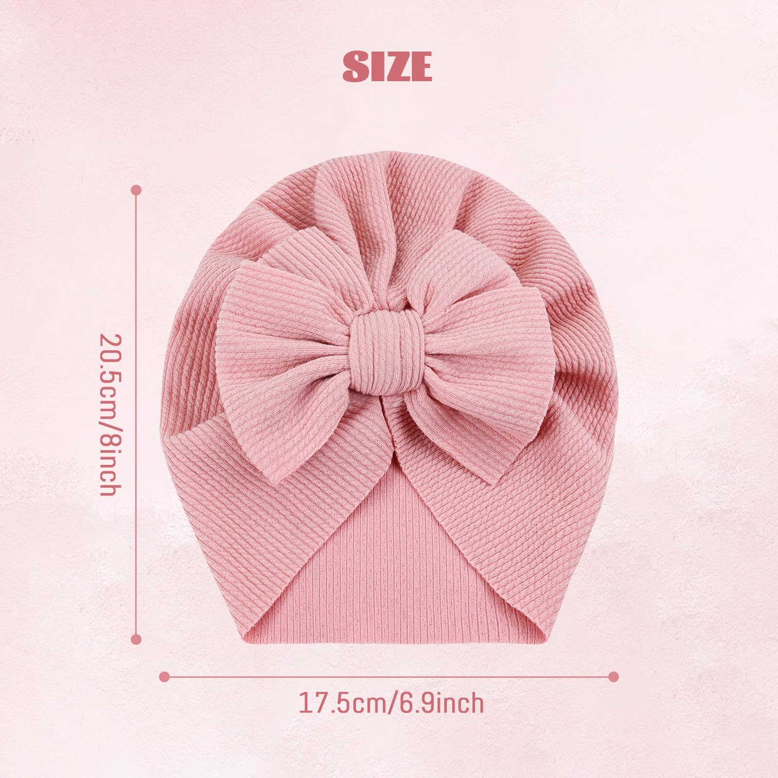 inSowni 8 Pieces Soft Turban Hats with Big Bow Hospital Nursery Caps Beanies Bonnets Headwraps for Baby Girls Infants