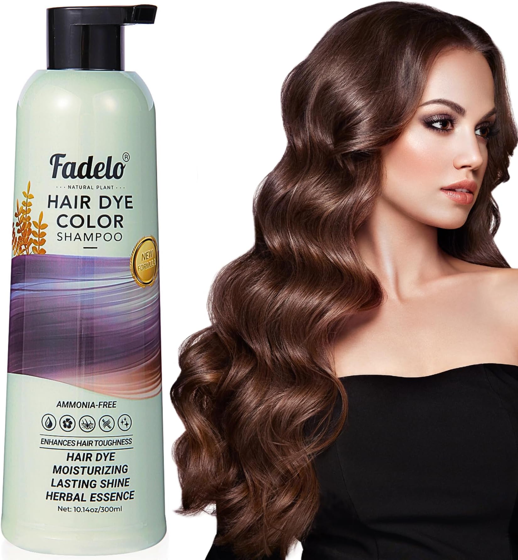 4-in-1 Hair Dye Shampoo for Gray Hair Coverage,New Formula, Semi-Permanent Herbal Hair Color Shampoo,Moisturizing,Lasting Shine for Men Women (Dark Brown, 10.14 Fl Oz)