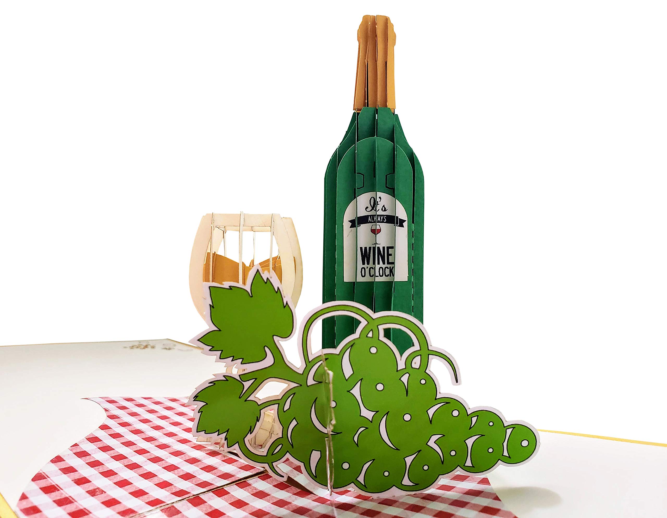 iGifts And Cards 3D Golden Wine pop Up Greeting Card – Vintage Wine Bottle Glass and Grapes for Birthday Retirement Thank You – Wine Lover Gift for