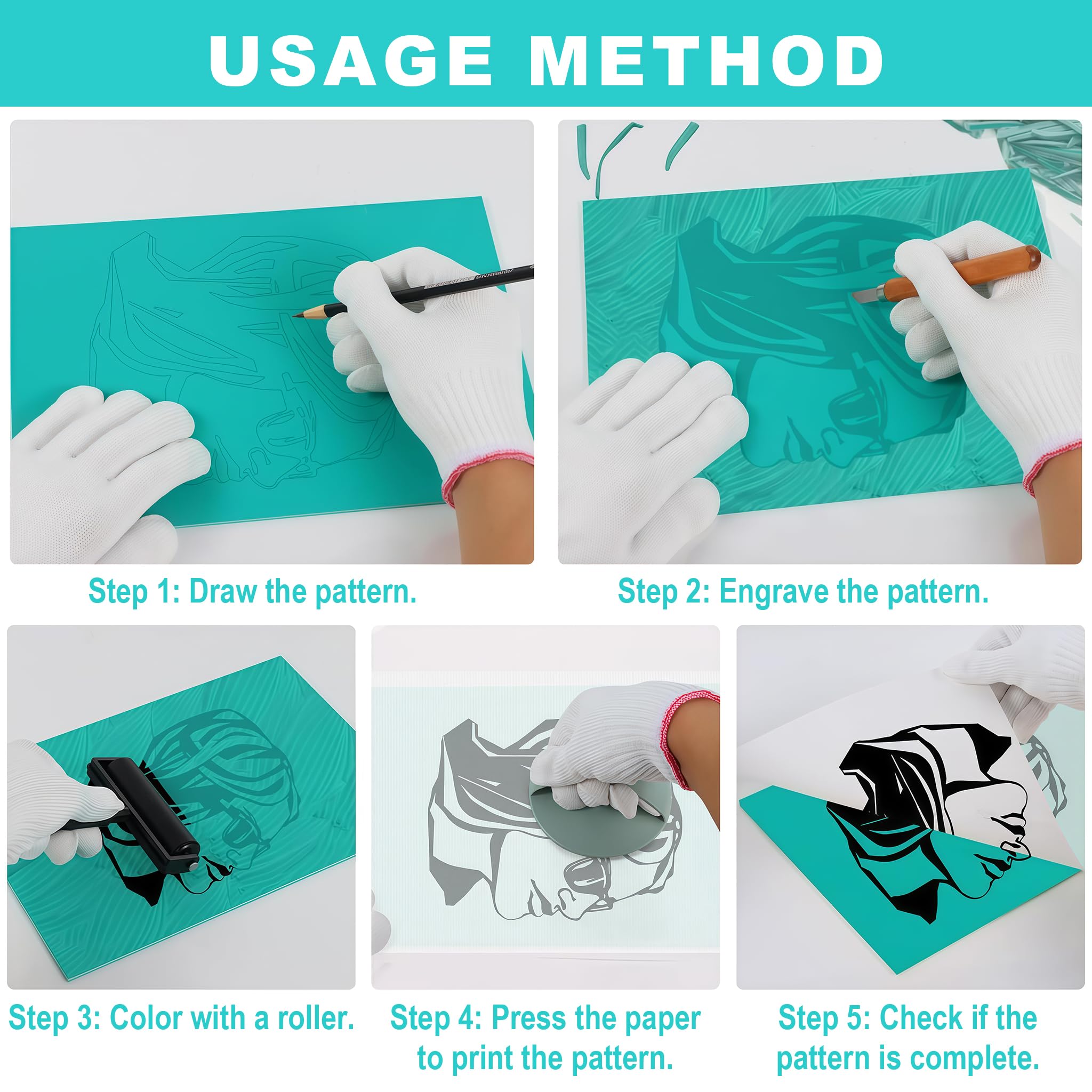 Set di Stampa Linocut - Kit Iniziale in linogravatura da 12 Pezzi con lastre in Linoleum, Carte da tracciamento e Strumenti per francobolli Fai-da-Te, Stampa e Poster artistici