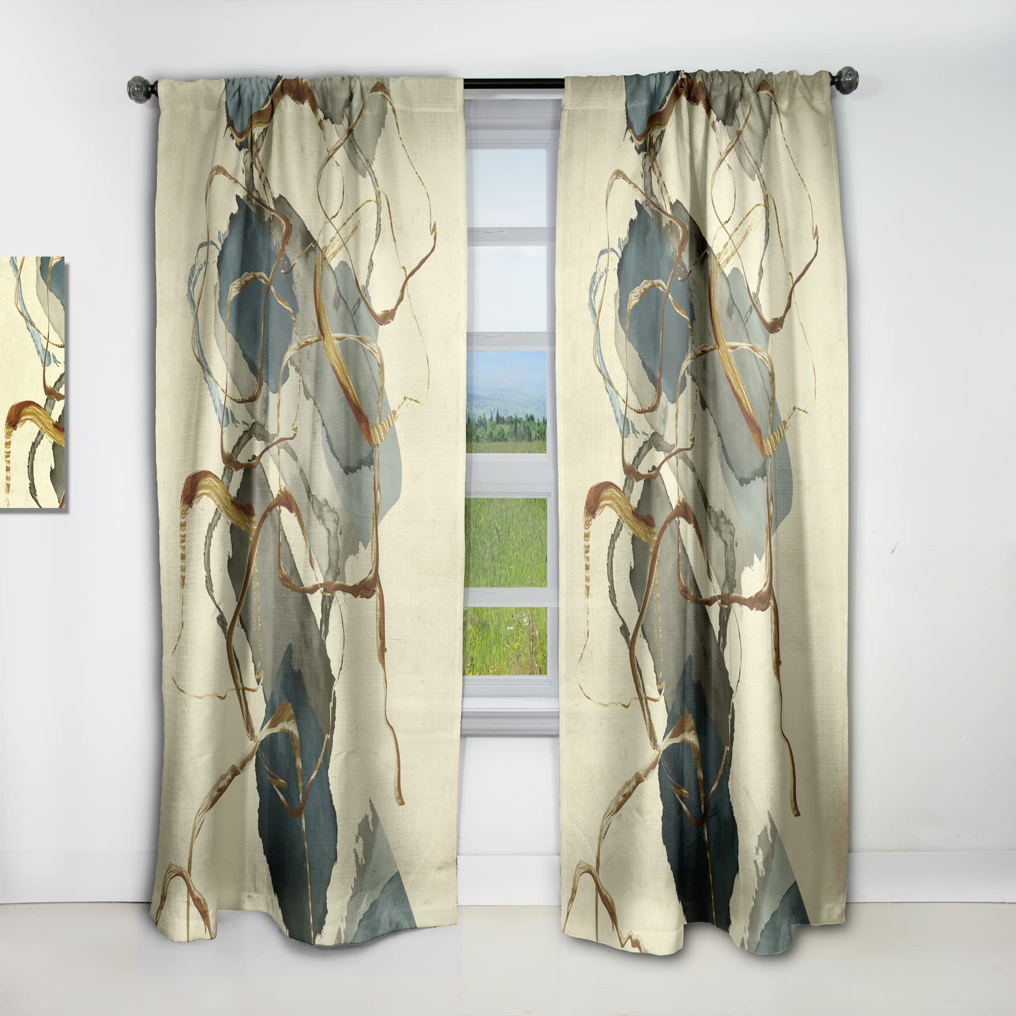 Blackout Curtains 'Gold Glam Squares VII' Curtains for Bedroom, Curtains for Living Room, Curtains & Drapes - Thermal Insulated -Single Panel -52x84