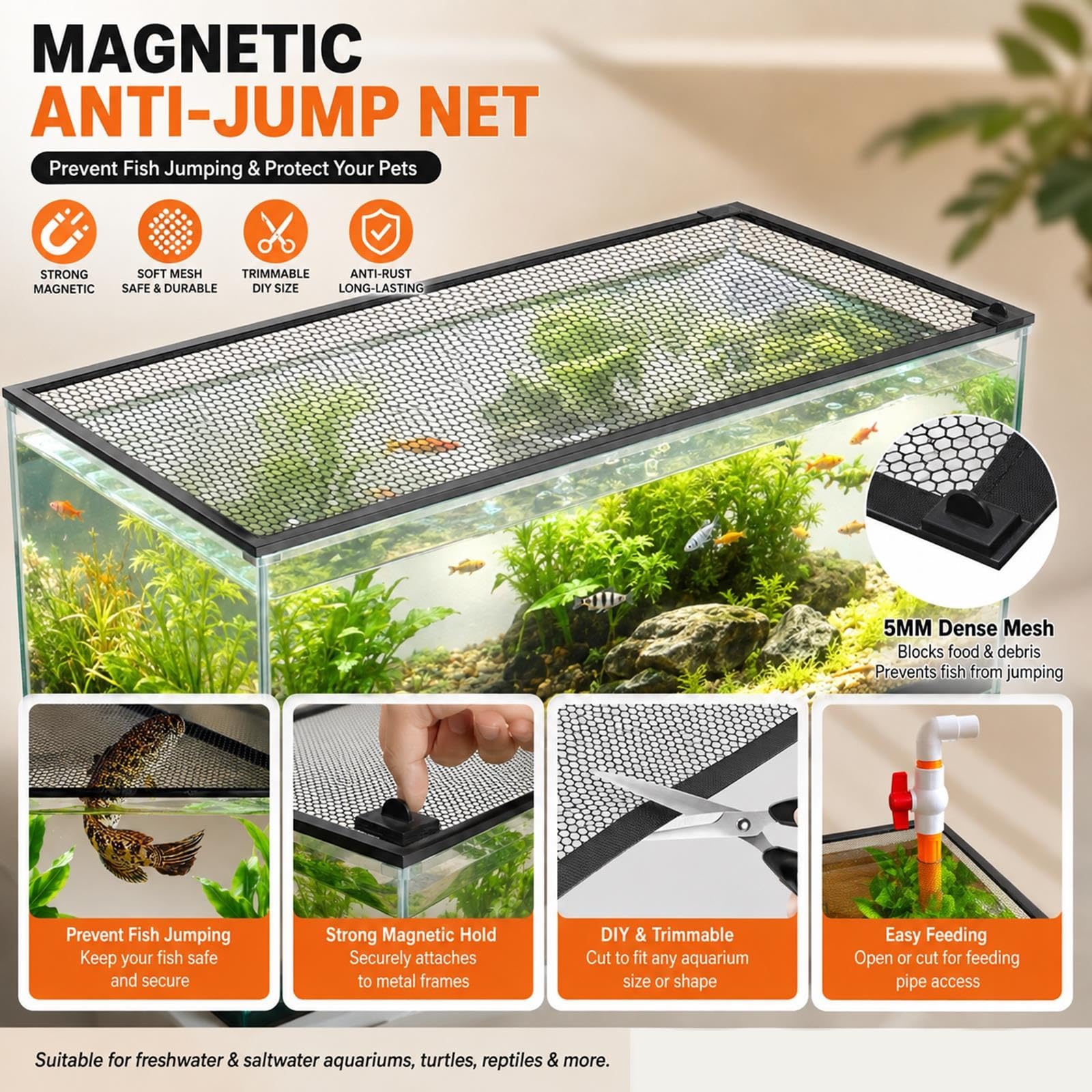 Coperchio per Acquario Magnetico Anti-Salto, Rete Anti-Salto per Acquario
