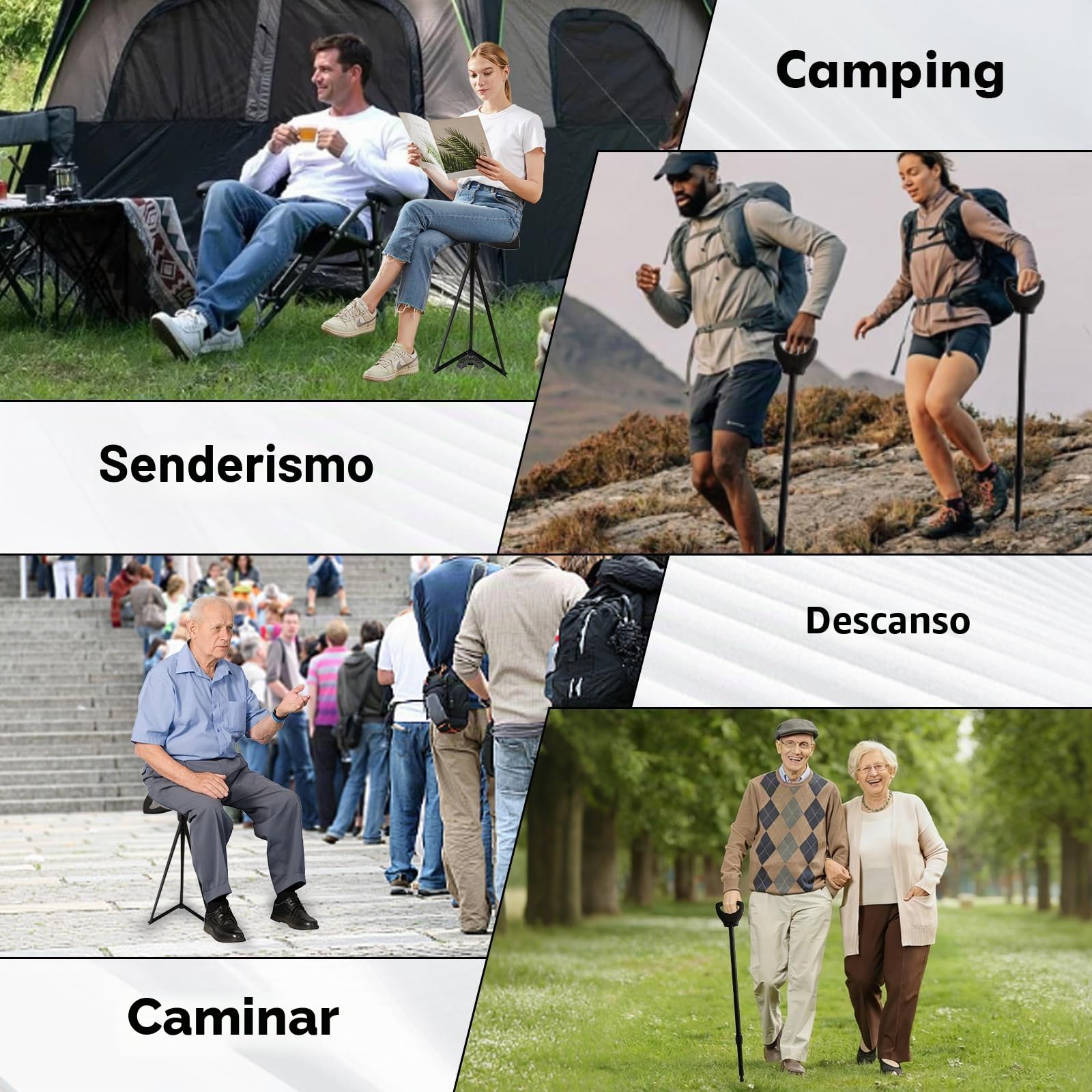 Silla de Paseo portátil, bastón Ajustable con Asiento, bastón portátil Ajustable, Asiento Plegable para bastón para Acampada, Senderismo y Viajes, Carga máxima 80 kg