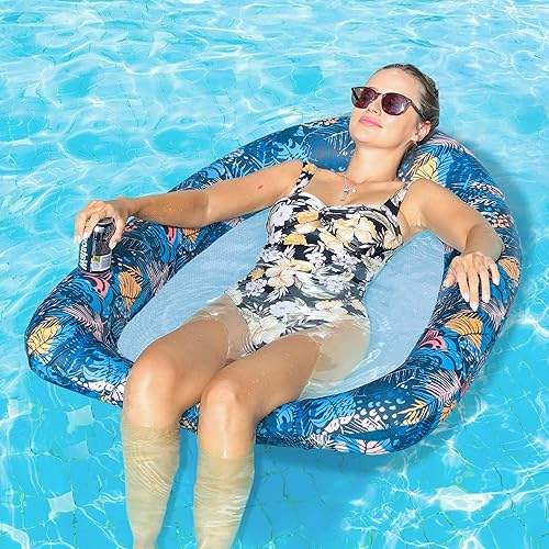 FindUWill Flotadores inflables de piscina para adultos, sillas de piscina cómodas cubiertas de tela, tumbona de piscina de bronceado multiusos,