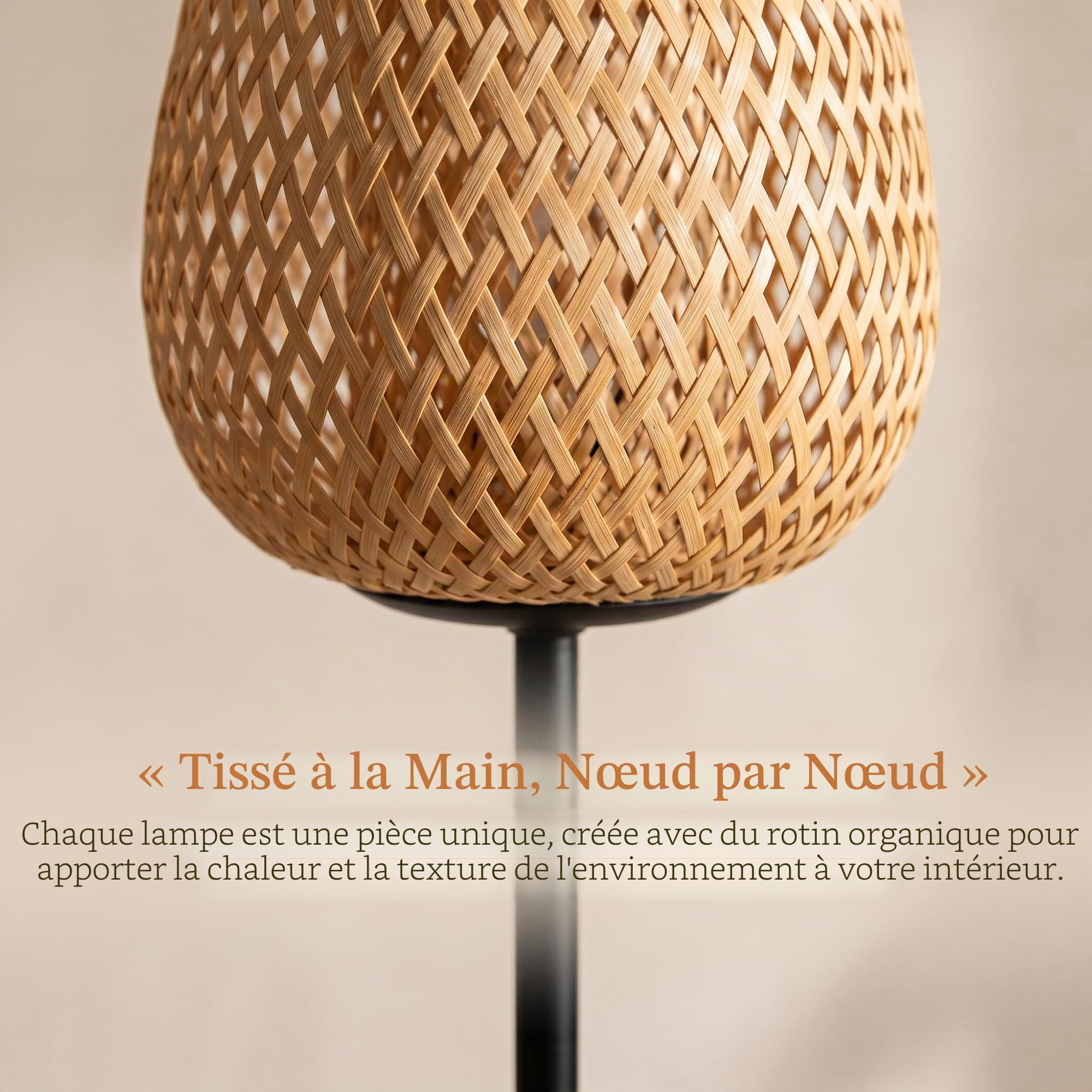 BARCELONA LED Lampadaire NIKKO en Rotin avec Douille E27, Lampe sur Pied Style Bohème Naturel, Abat-Jour Tressé Artisanal, Structure Métal Noir, Éclairage d’Ambiance pour Salon Chambre Salle à Manger