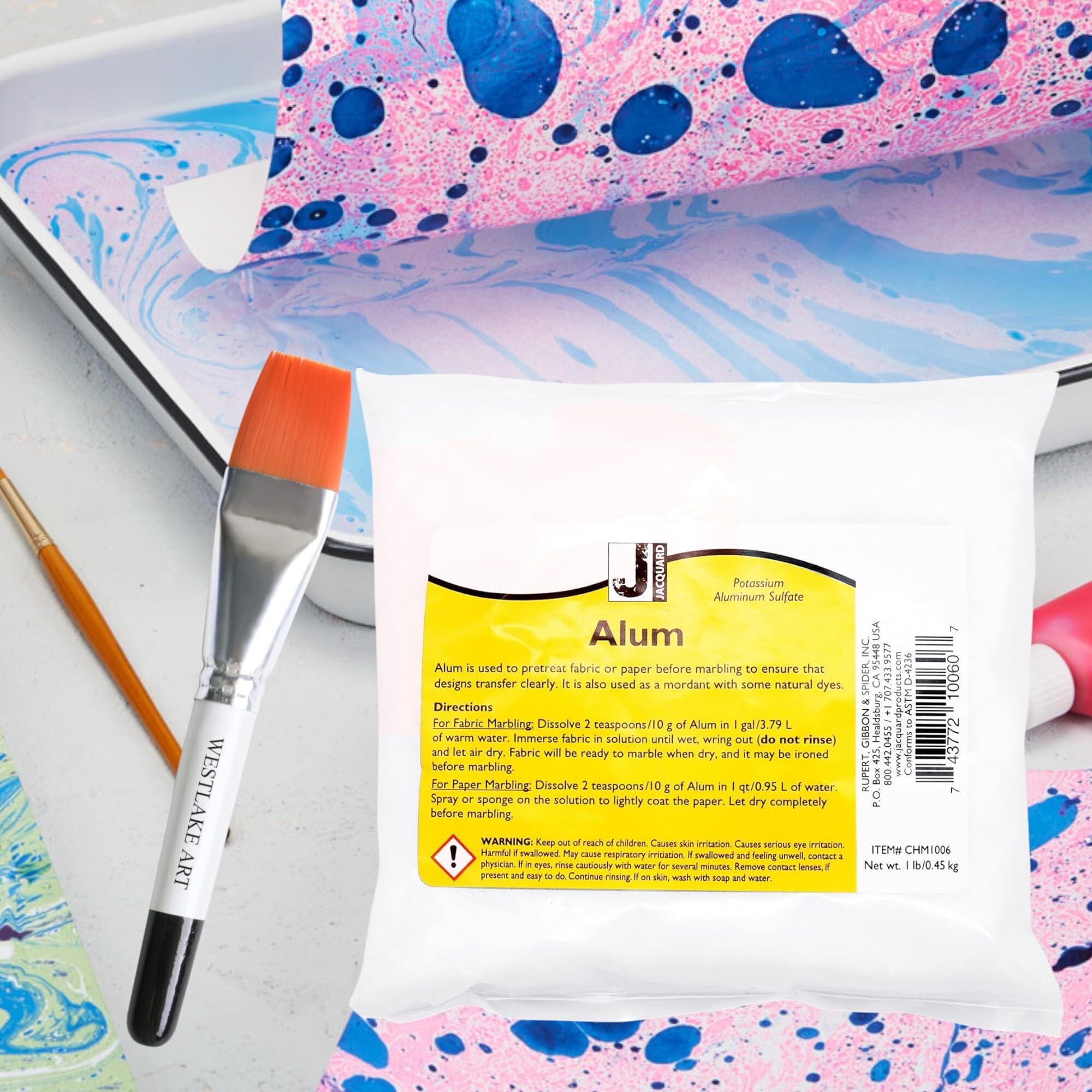 westlake art Fabric Dye Powder, 1 Pounds-Vibrant & Long-Lasting Alum Pre-Treatment for Marbling Projects, Bundle with Watercolor Paint Brush, White Dye for Fabric (Pack of 2) - Image 2