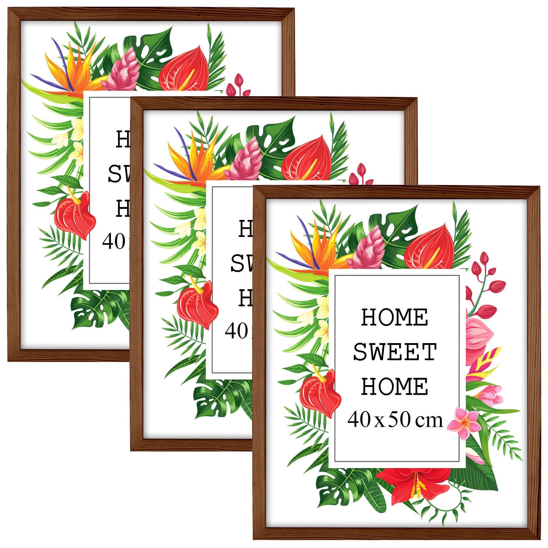 MG Design Set of 3 Wooden Picture Frame 16x20 inch (40x50 cm), Brown Real Wood Frame with Acrylic Glass, Vertical & Horizontal Hanging – for Photos, Posters, Certificates, Puzzles — image 1