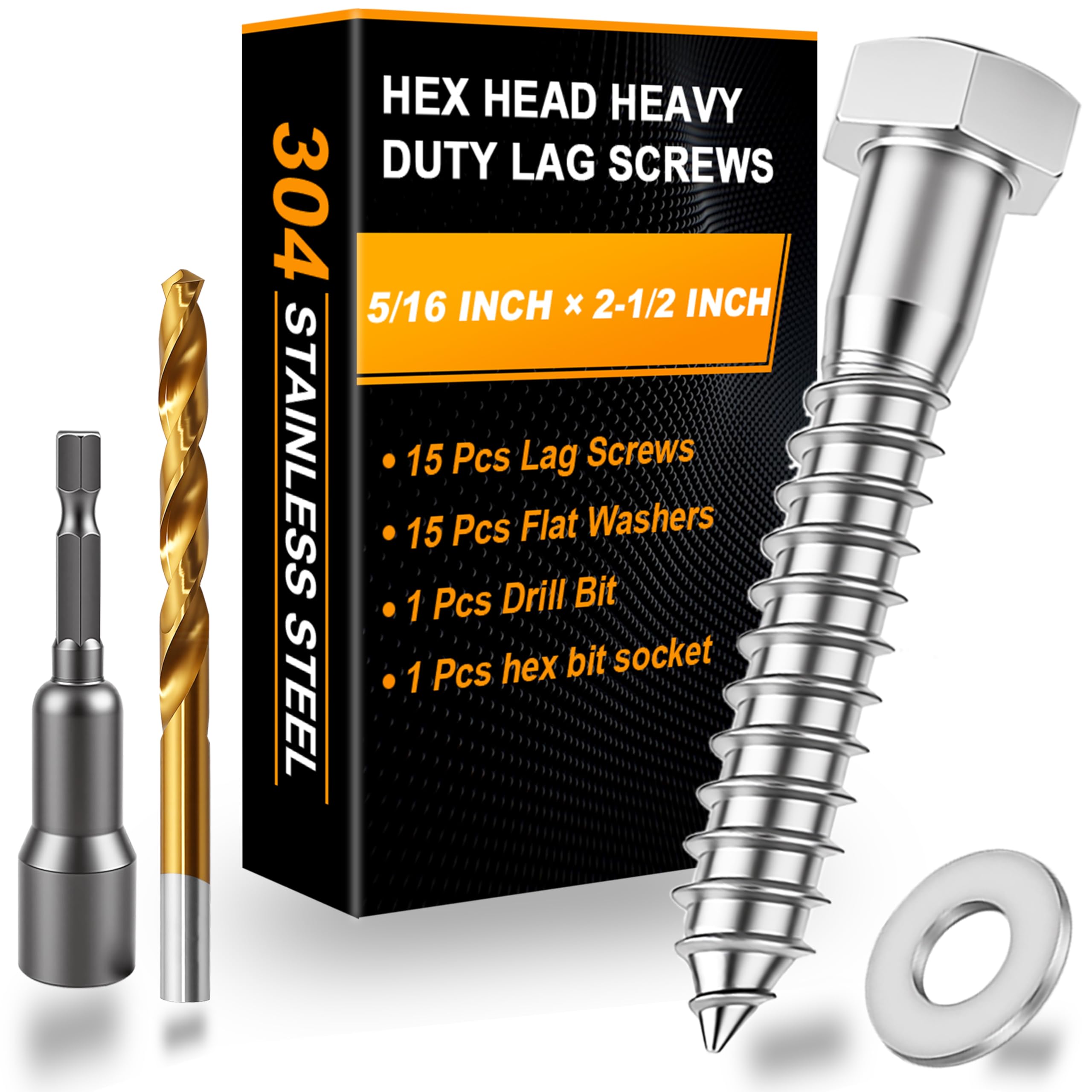 Hex Head Lag Screws - 25 Pack for Wood -30