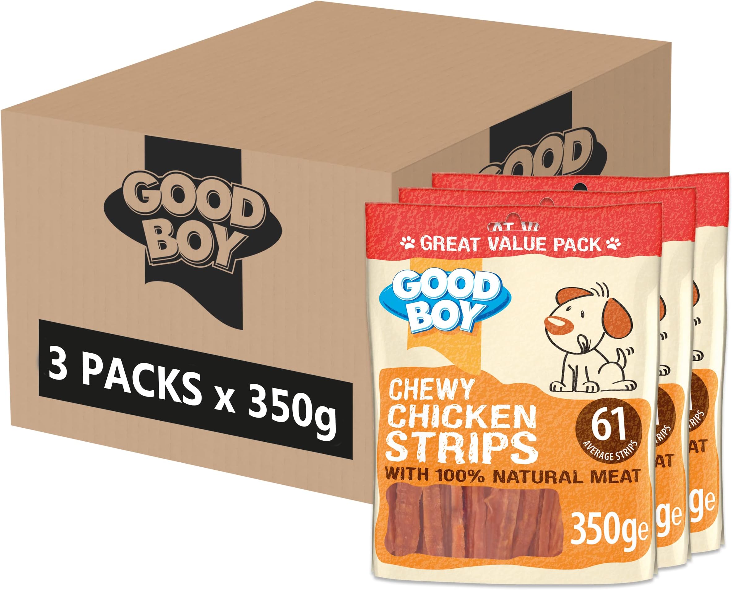 Chicken Strips - Natural Dog Treats - Wheat and Cereal Free Recipe - Bulk Box - 3 x 350g