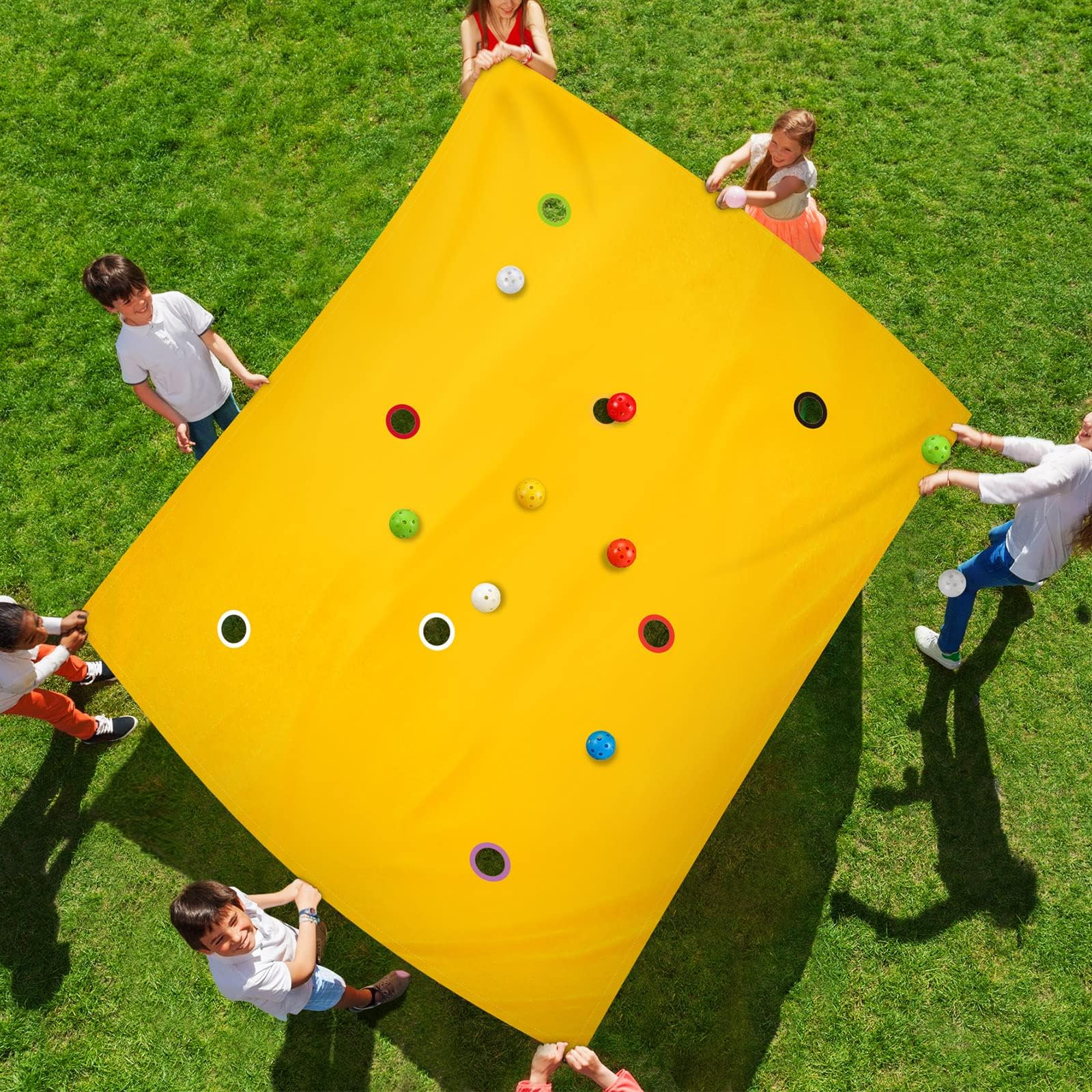 Kathfly Hole Tarp Team Building Game 98 x 70 Inch Learning Fun Team Building Games for Work with 8 Pcs Team Building Ball for Teamwork Group