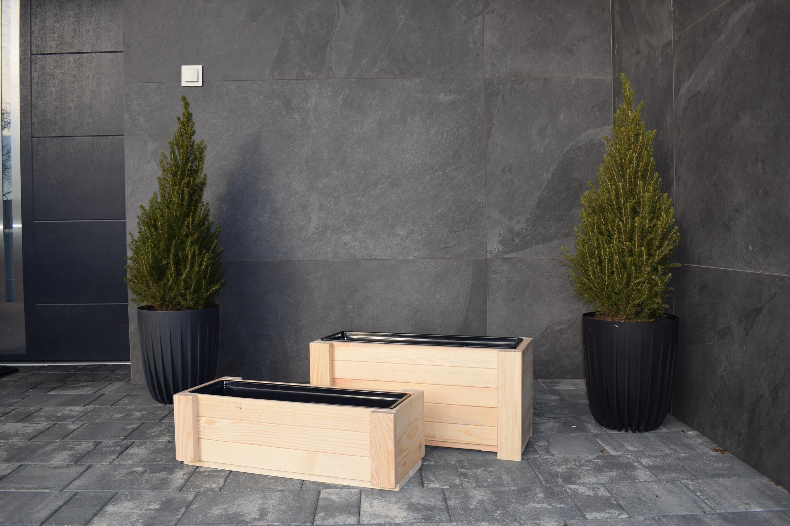 Macetero de Madera 82,5×30x25 cm, Jardineras Grandes de Madera Cruda para Interior y Exterior, Maceta Rectangular para Jardín, Balcón y Terraza