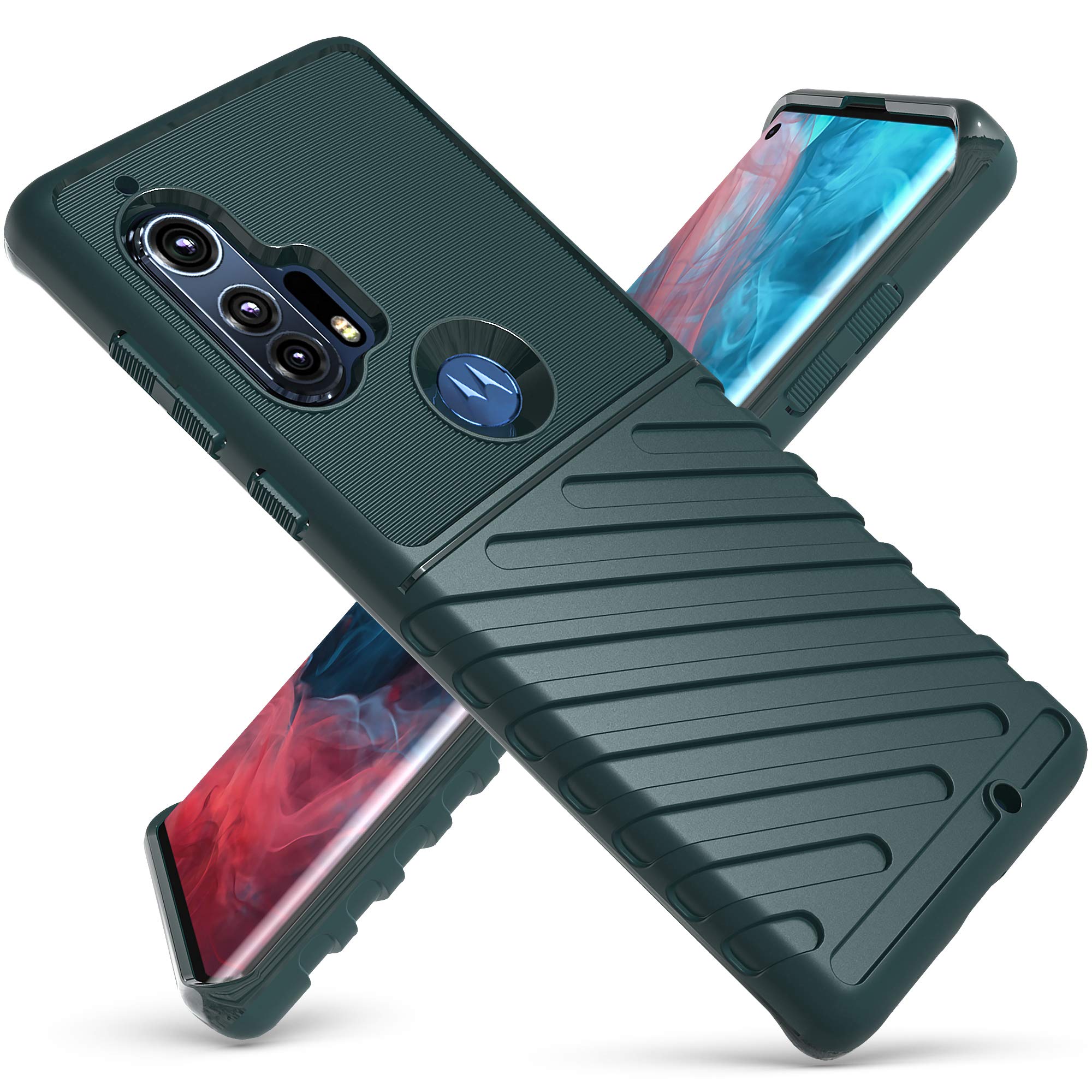 [KOSPH] for Motorola (Moto Edge Plus) Shockproof Armor Case, Soft But Tough TPU Back Cover with Bumpy Stripes, Anti-Fingerprint and Sweat-Proof Protector (Green)