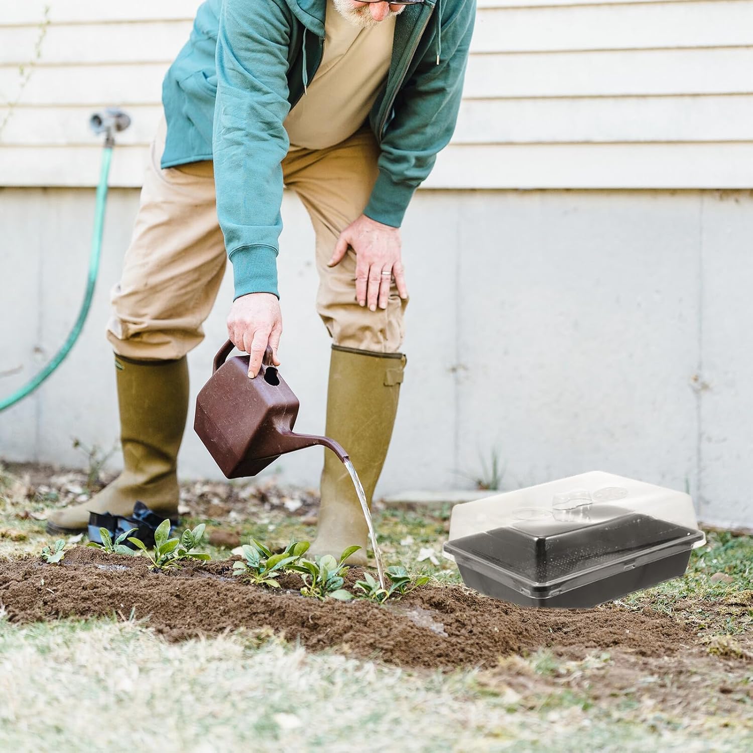 5 Sets Plastic Planting Box and Germination Tray Starter Kit with High and Low Covers, 35x27.5x7.5cm Seedling Nursery Pots for Home Garden and Greenhouse Planting