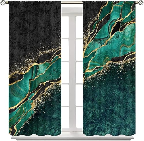 Miniatura 8 de Cortinas de mármol verde con fondo abstracto de mármol con patrón de arte de mármol, cortinas estampadas para dormitorio, sala de estar, cortinas