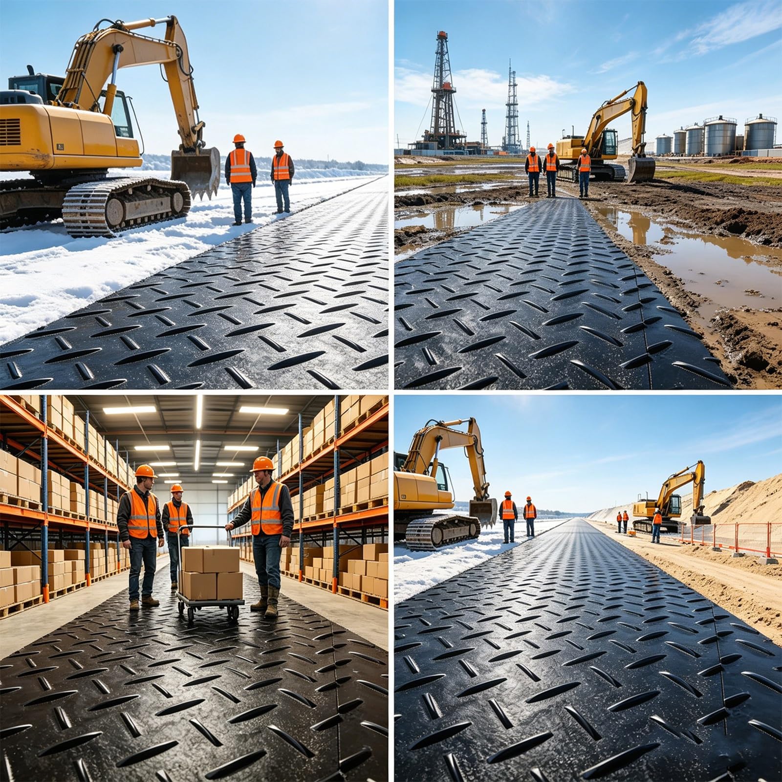 Maty podłogowe HDPE do ciężkiego sprzętu, 4 szt. 60 x 122 cm, grubość 8 mm tymczasowe maty jezdni do budowy na zewnątrz, ochrona przed zgnieceniem błota