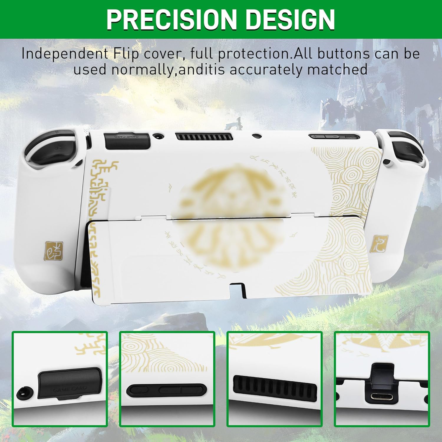 GLDRAM Theme for Zelda Protective Case Compatible with Nintendo Switch OLED, Anti-Scratch Accessories Bundle for Tears of the Kingdom with Dockable Switch OLED Skin Cover, Screen Protector & Thumb Cap