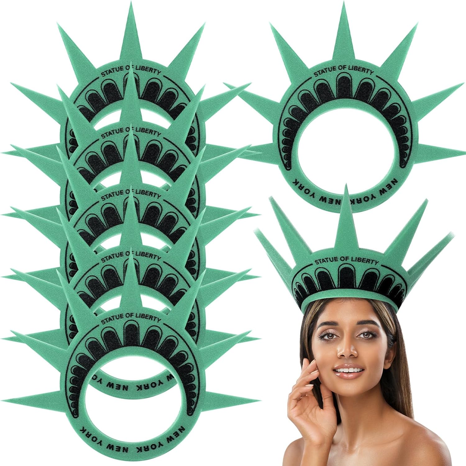 Geyoga 6 Pcs Statue of Liberty Crown Hat - Green Foam Crown Headband Fun Lady Liberty Costume Visor Souvenir Headpiece Caps for New York City Theme Parties