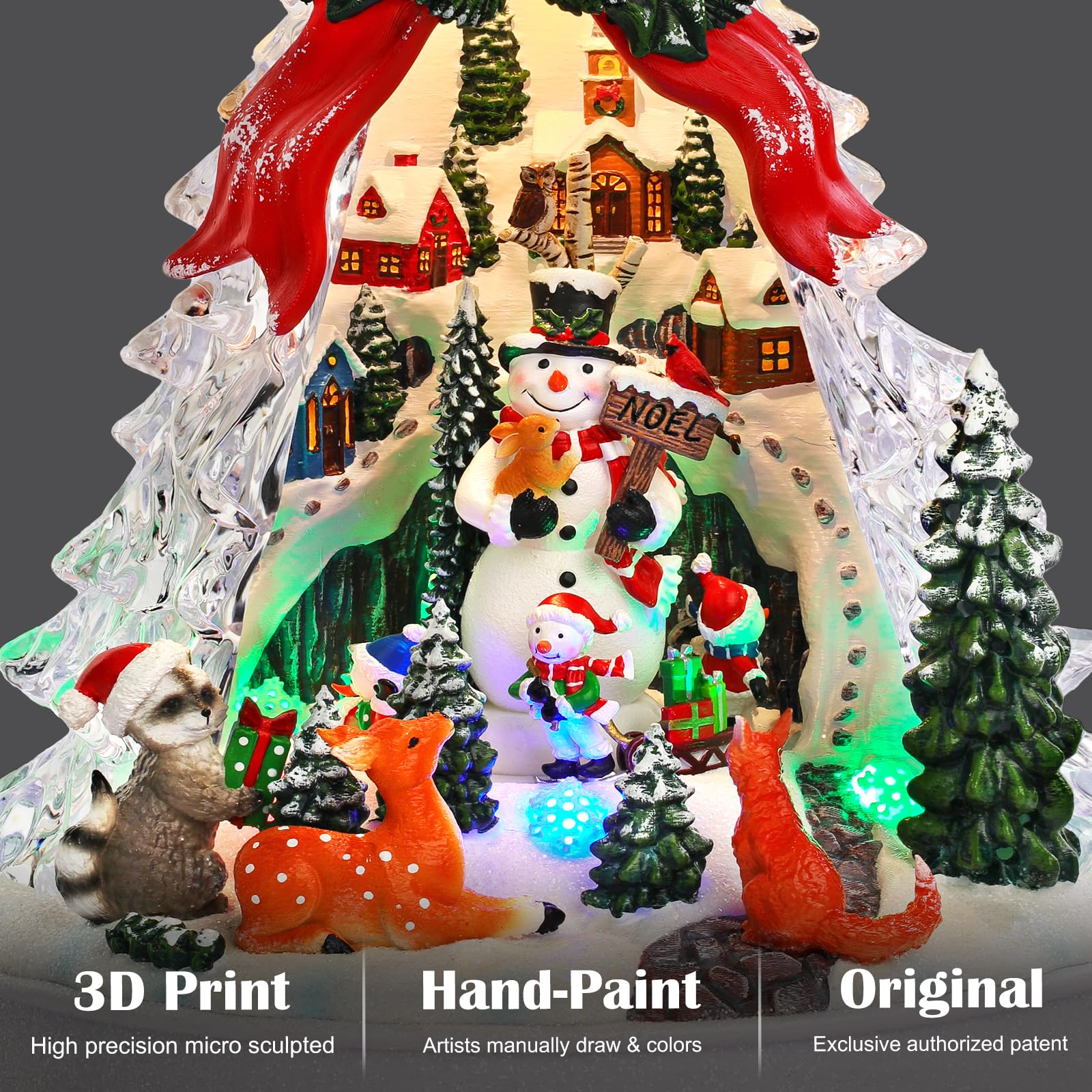 Priddop Escena de pueblo de Navidad, decoraciones navideñas para el hogar, regalos iluminados, música, USB/batería, figuras coleccionables de edificios (árbol de Navidad)
